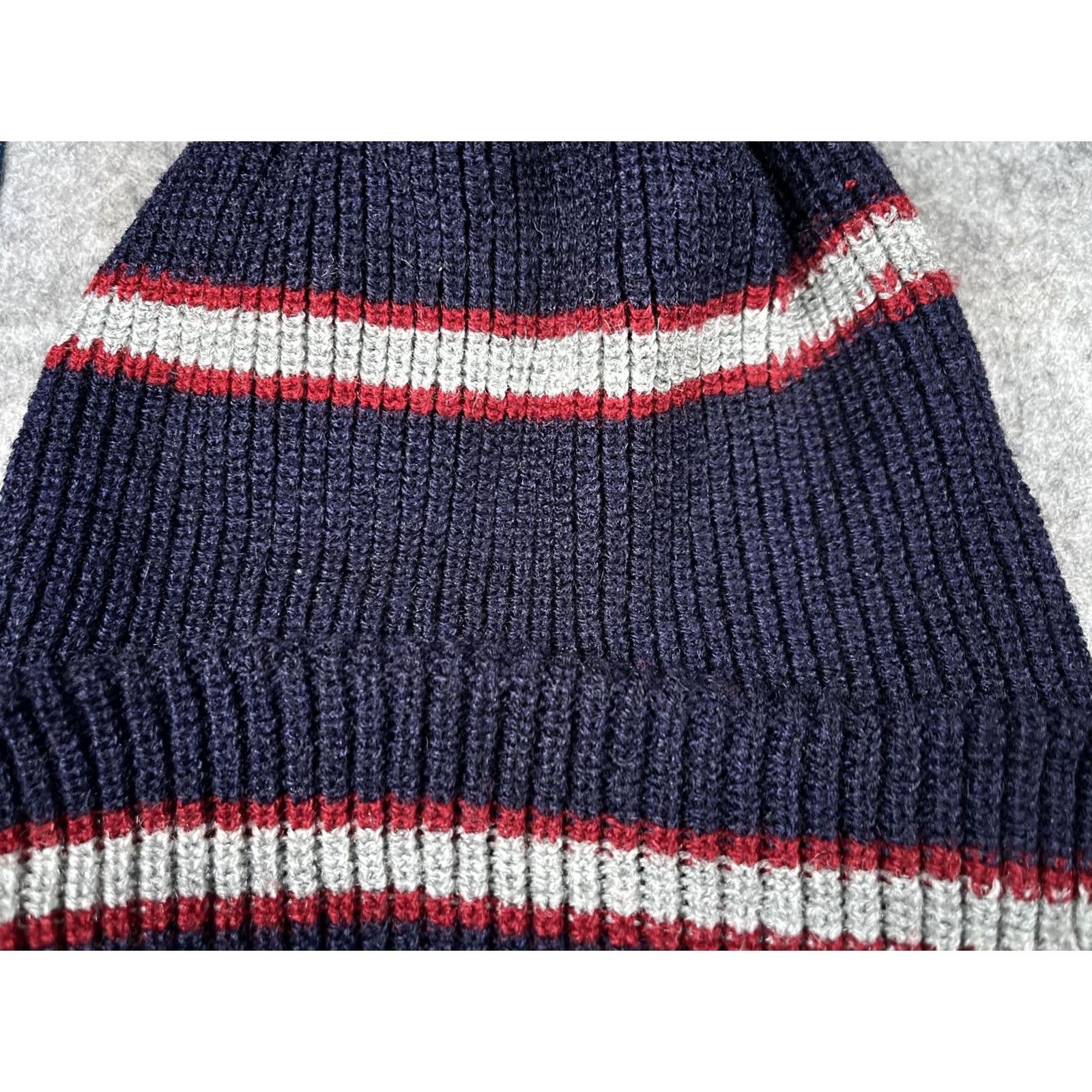Vintage Beanie Mens Knit Hat Striped Blue One Size Cuffed Winter Warm Stretch Casual Nightwear Size ONE SIZE - 2 Thumbnail