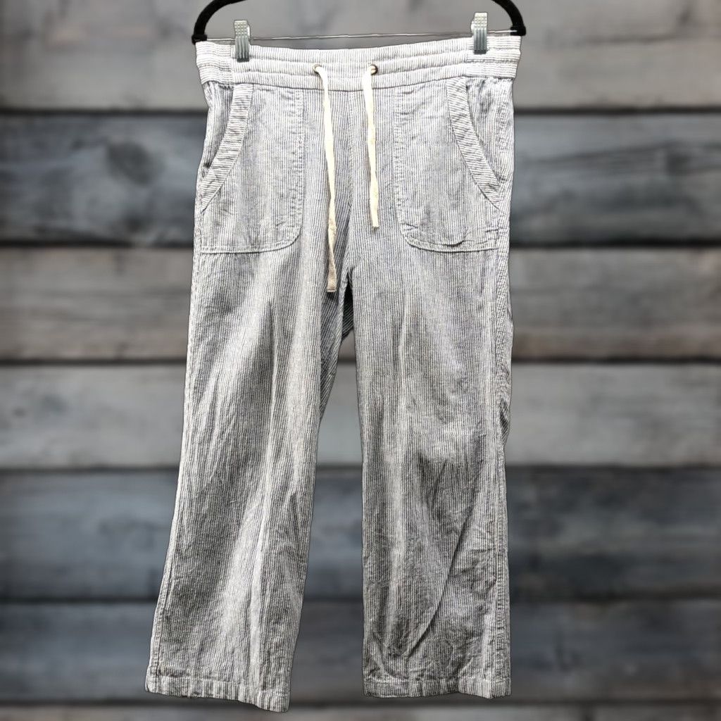 Vintage Artisan NY Cotton Linen Pants Womens 6 Pull On Blue White Stripe Wide Leg Ankle Size 28" / US 6 / IT 42 - 1 Thumbnail