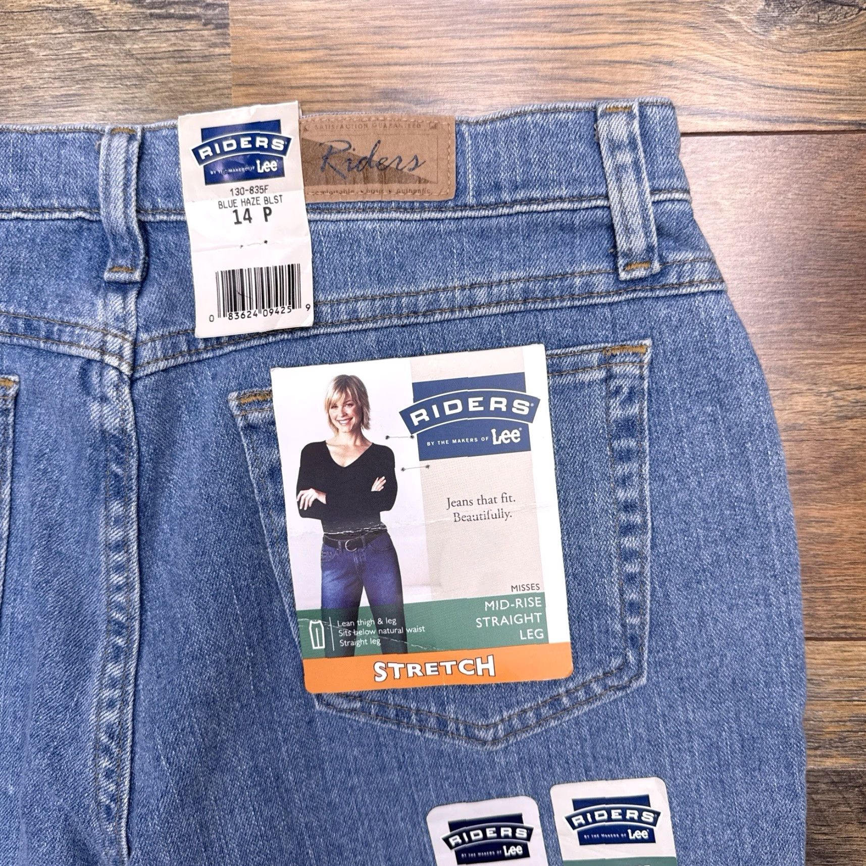 Vintage VINTAGE Riders Jeans 14 Petite Mid Rise Stretch 26.5in Inseam Denim Blue 5-Pocket 3 Button Zip Cotton Spandex Women Size 36" / US 14 / IT 50 - 2 Thumbnail