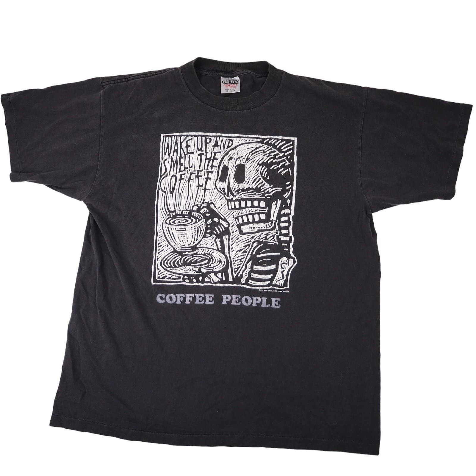 image of Vintage VTG Carl Smool Wake Up And Smell The Coffee Graphic Art Tee in Black, Men's (Size XL)