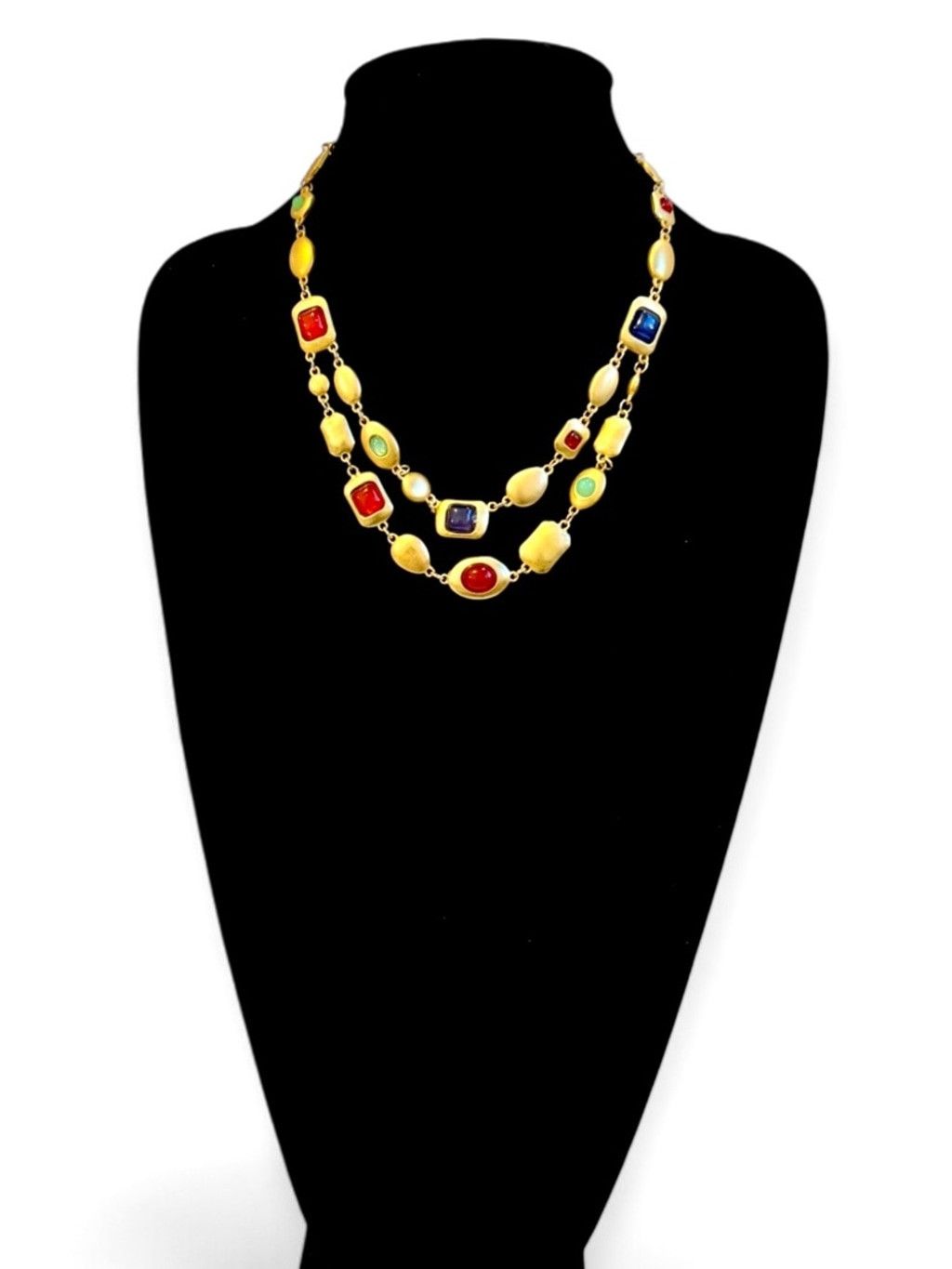 Neiman Marcus Luxury Gold Multi-Stone Double Strand Necklace | NEW Size ONE SIZE - 1 Thumbnail