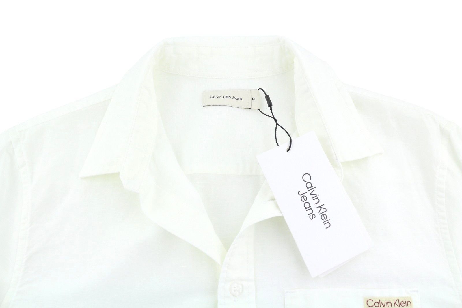 Calvin Klein M White Linen Blend Spread Neck 87675 Size US M / EU 48-50 / 2 - 4 Thumbnail