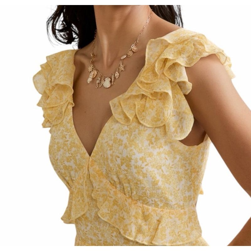 Other Francescas Kadence Yellow V-Neck Flutter Short Sleeve Romper Size 26" / US 2 / IT 38 - 4 Thumbnail