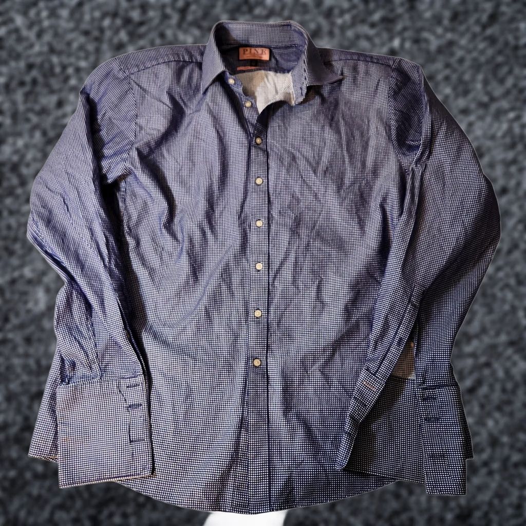 Vintage Thomas Pink Shirt Mens Large Blue White Micro Check Slim Fit Prestige Button Up 17.5 Size US L / EU 52-54 / 3 - 1 Thumbnail