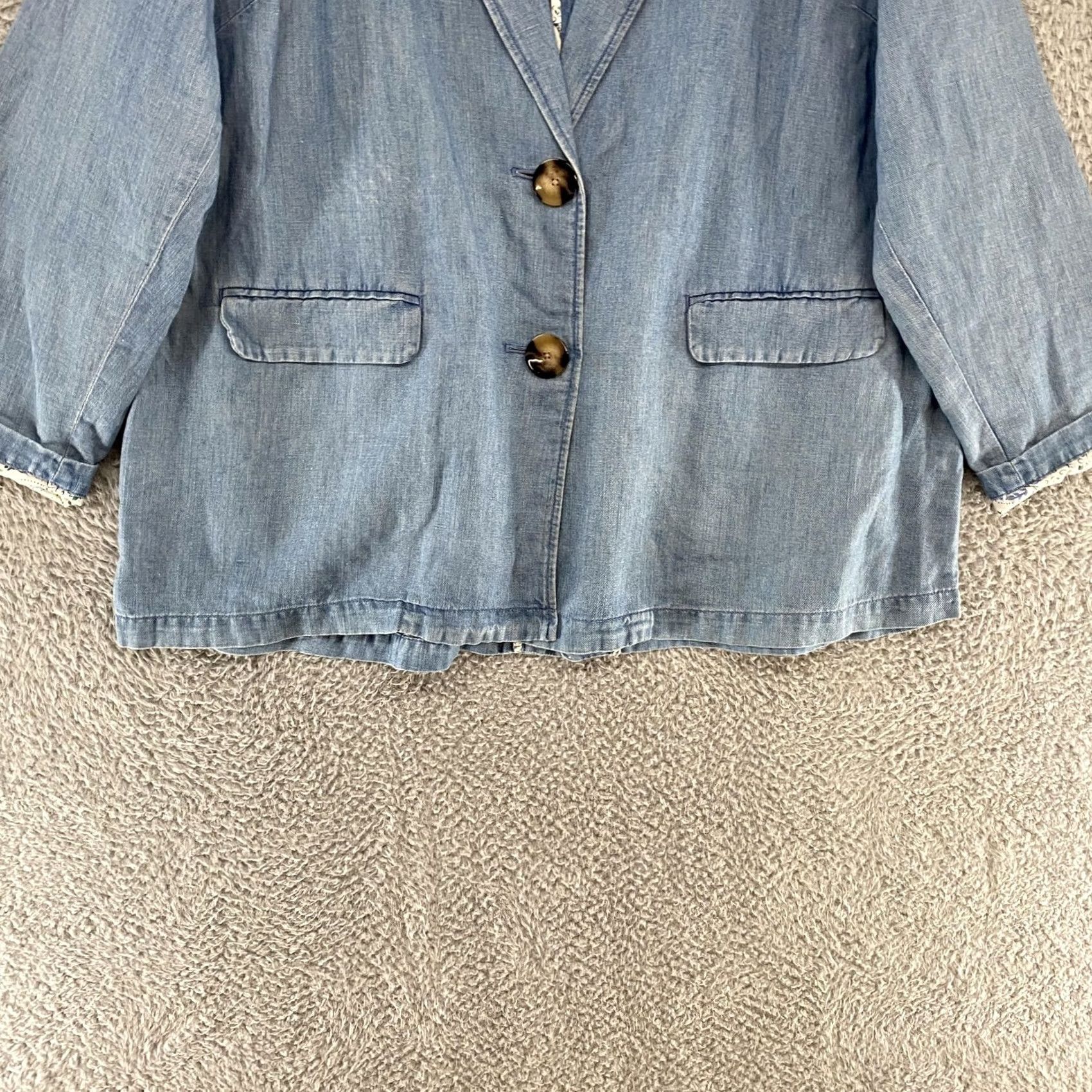 J. Jill J Jill Denim Blazer Womens XL Petite Light Blue Two Button Chambray Linen Jacket Size XL / US 12-14 / IT 48-50 - 3 Thumbnail
