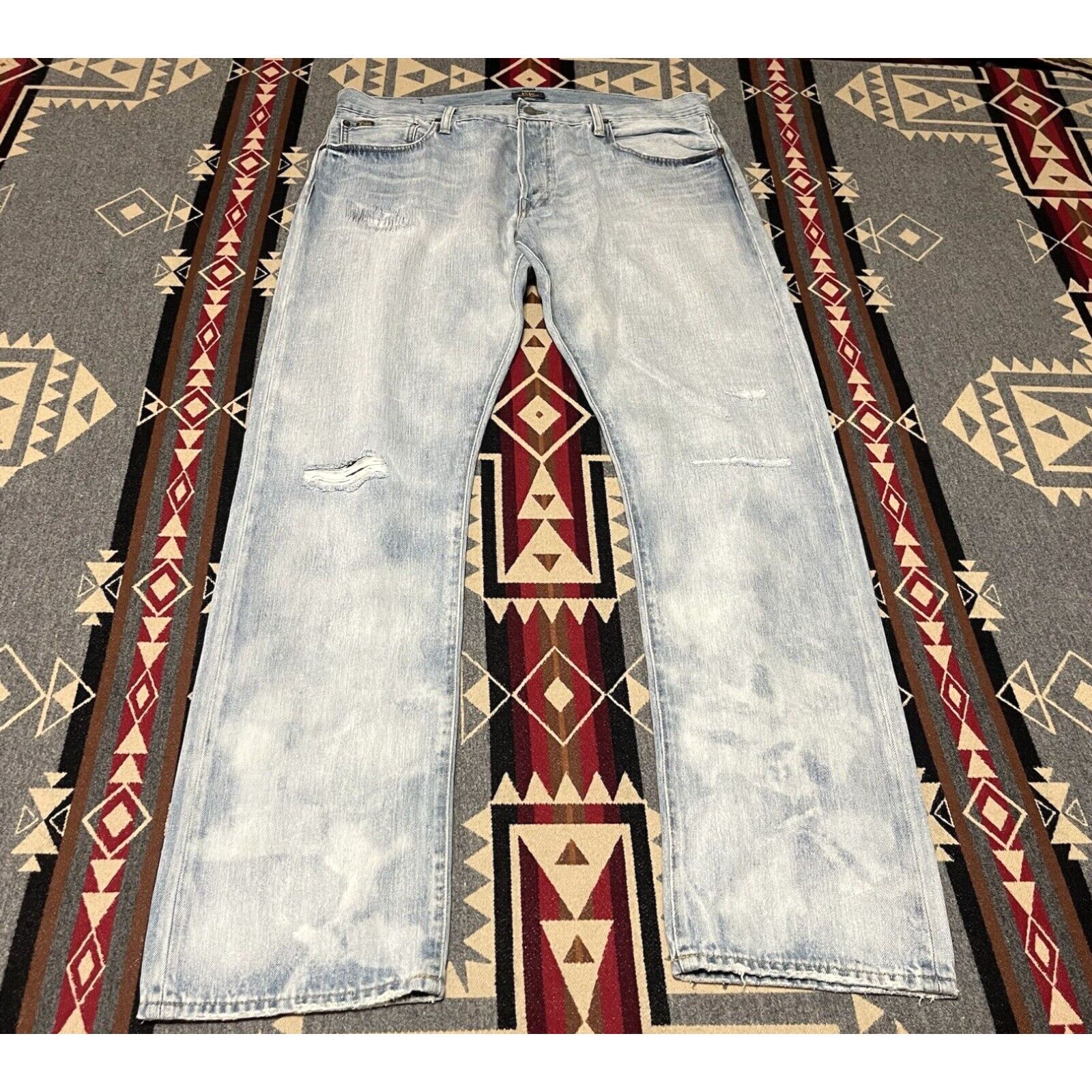 image of NWOT Polo Ralph Laurent Mens Varick Slim Straight Distressed Rope Jeans Size 36 T41 in White