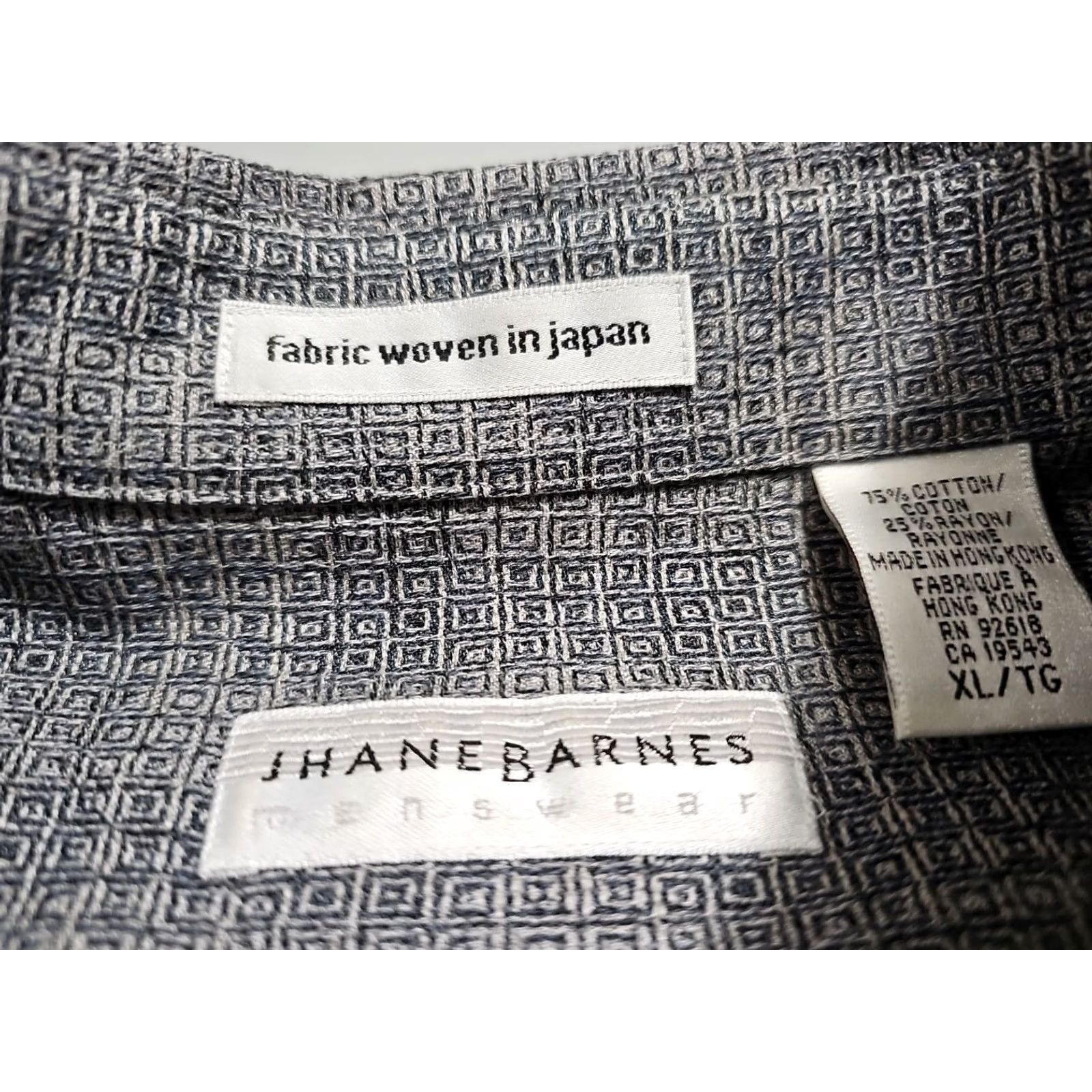 Jhane Barnes Geometric Woven Shirt L/S Button-Up Oversized XL Gray