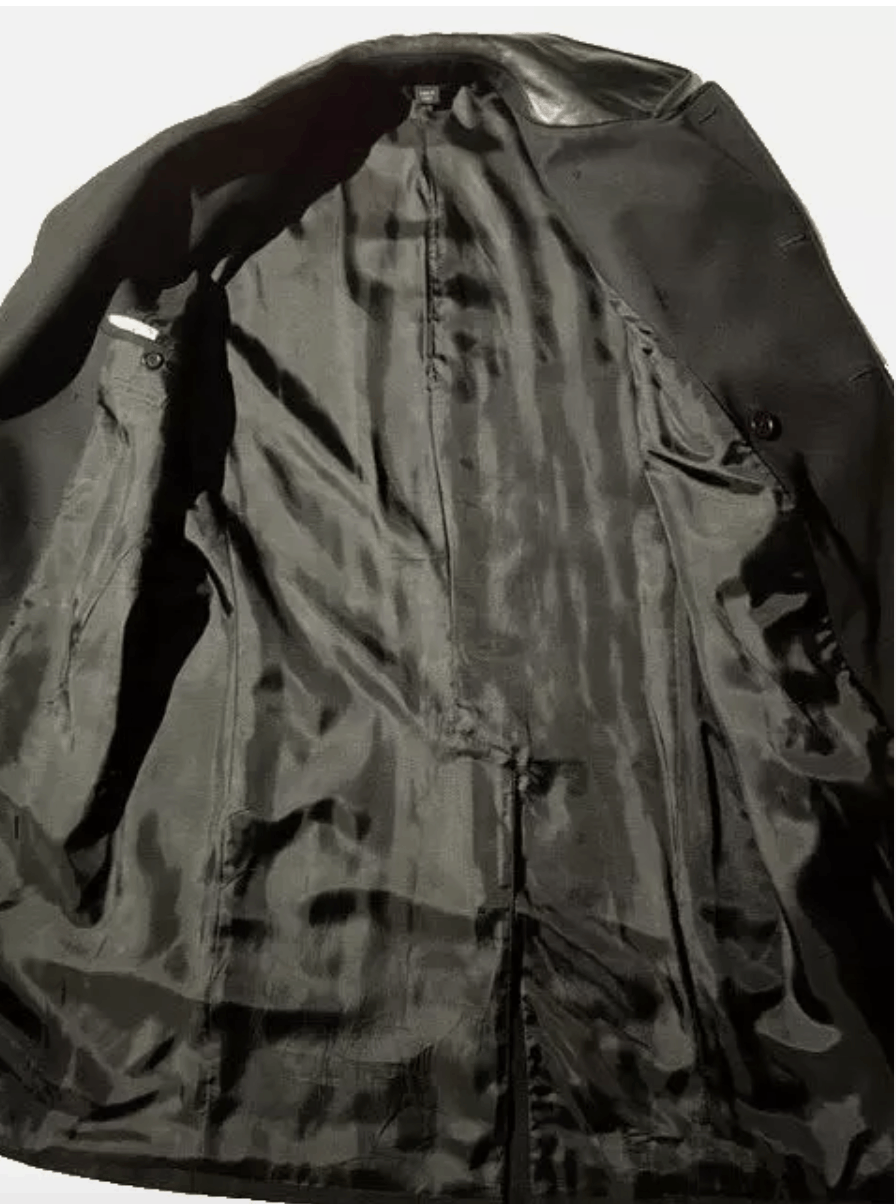 Helmut Lang Rare Vtg HELMUT LANG Archival Black Wool & Leather DB Coat Size US L / EU 52-54 / 3 - 8 Thumbnail