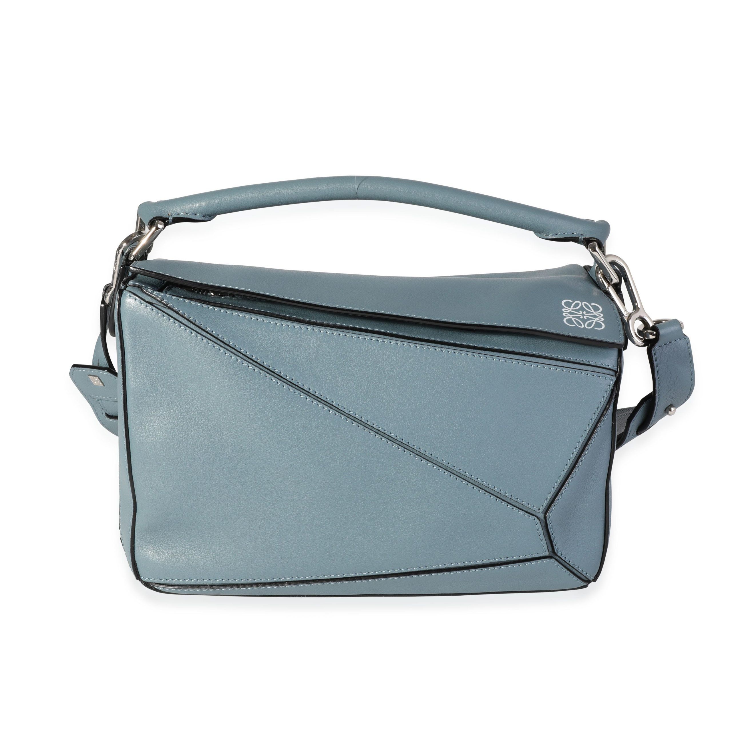 image of Loewe Stone Blue Calfskin Small Puzzle Bag, Women's