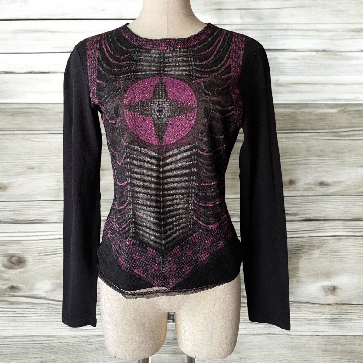 Morgan Homme MORGAN Y2K Black Sheer Top with Purple Graphic Print Size S / US 4 / IT 40 - 1 Thumbnail