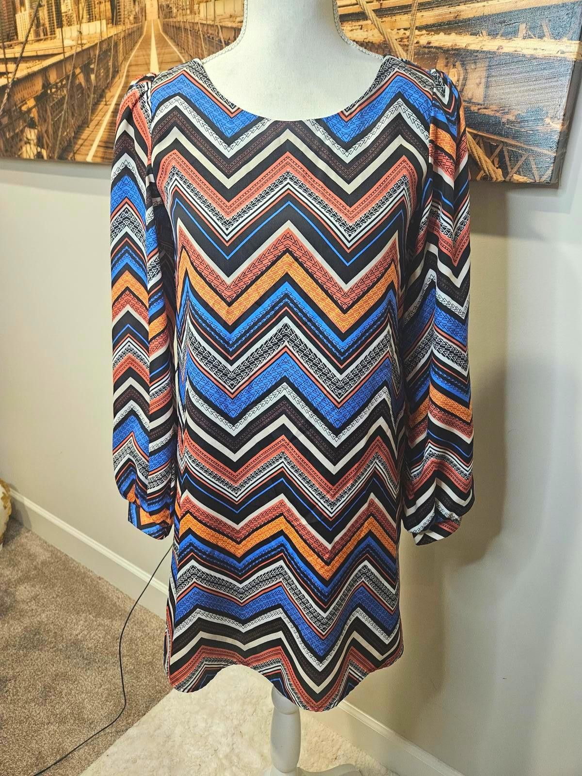Almost Famous Stylish Chevron Print Dress - Vibrant Patterns #423 Size S / US 4 / IT 40 - 1 Thumbnail