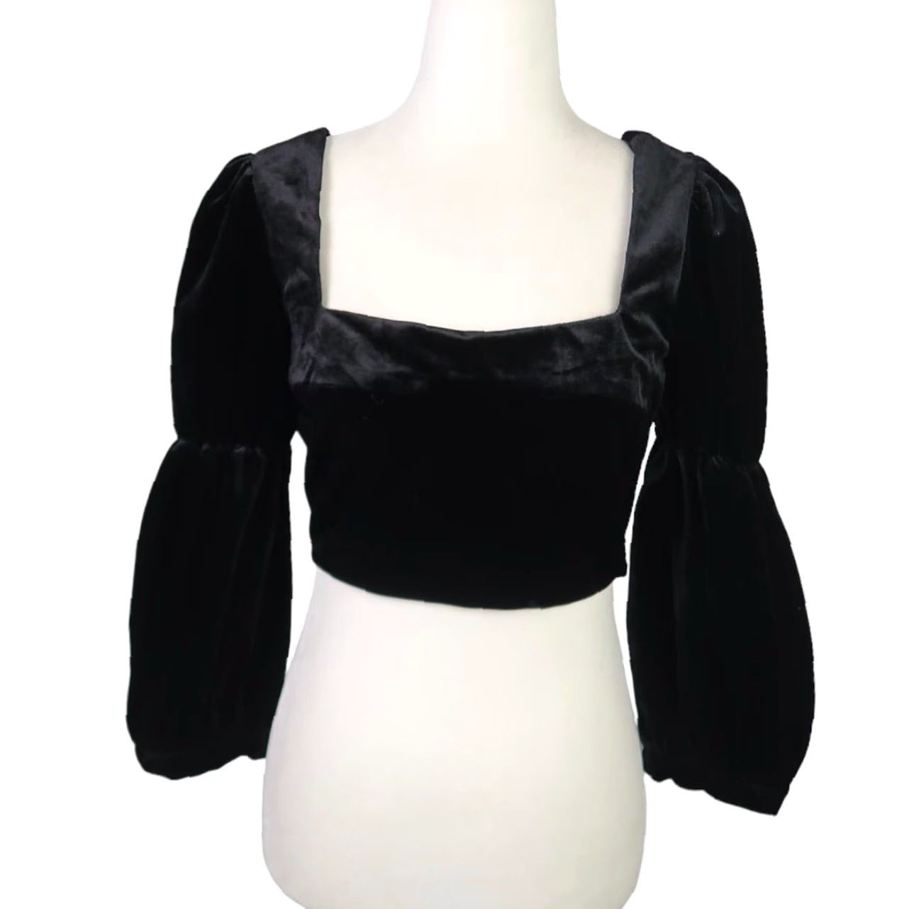 Urban Outfitters VINTAGE Urban Outfitters Black Velvet Square Neck Puff Sleeve Milkmaid Top S Women Short Sleeve Blouse Square Neck Size S / US 4 / IT 40 - 2 Thumbnail
