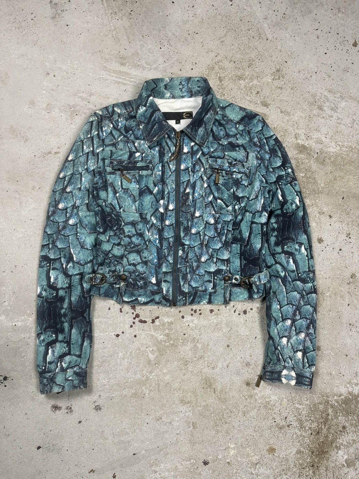 Just Cavalli 2000s Just Cavalli Python Blue Print Denim Trucker Jacket Size S / US 4 / IT 40 - 1 Thumbnail