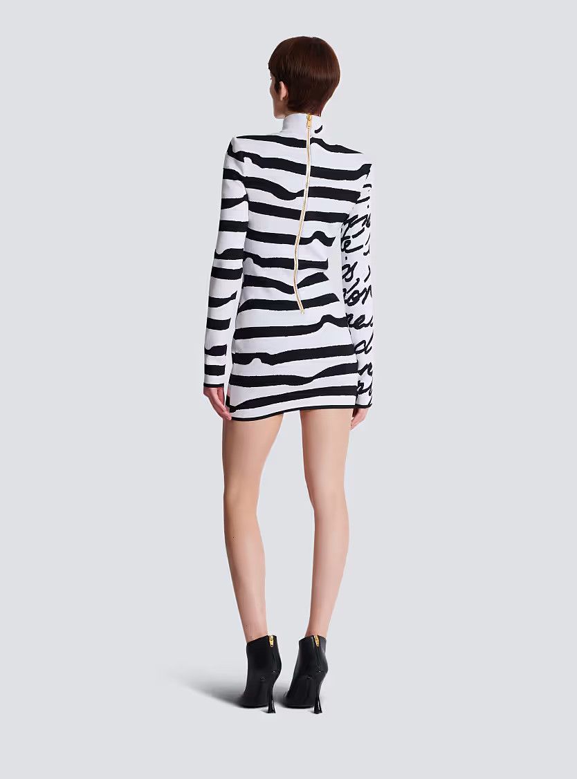 Balmain o1s1wg111225 Striped jacquard Knit Dress in White/Black Size M / US 6-8 / IT 42-44 - 8 Thumbnail