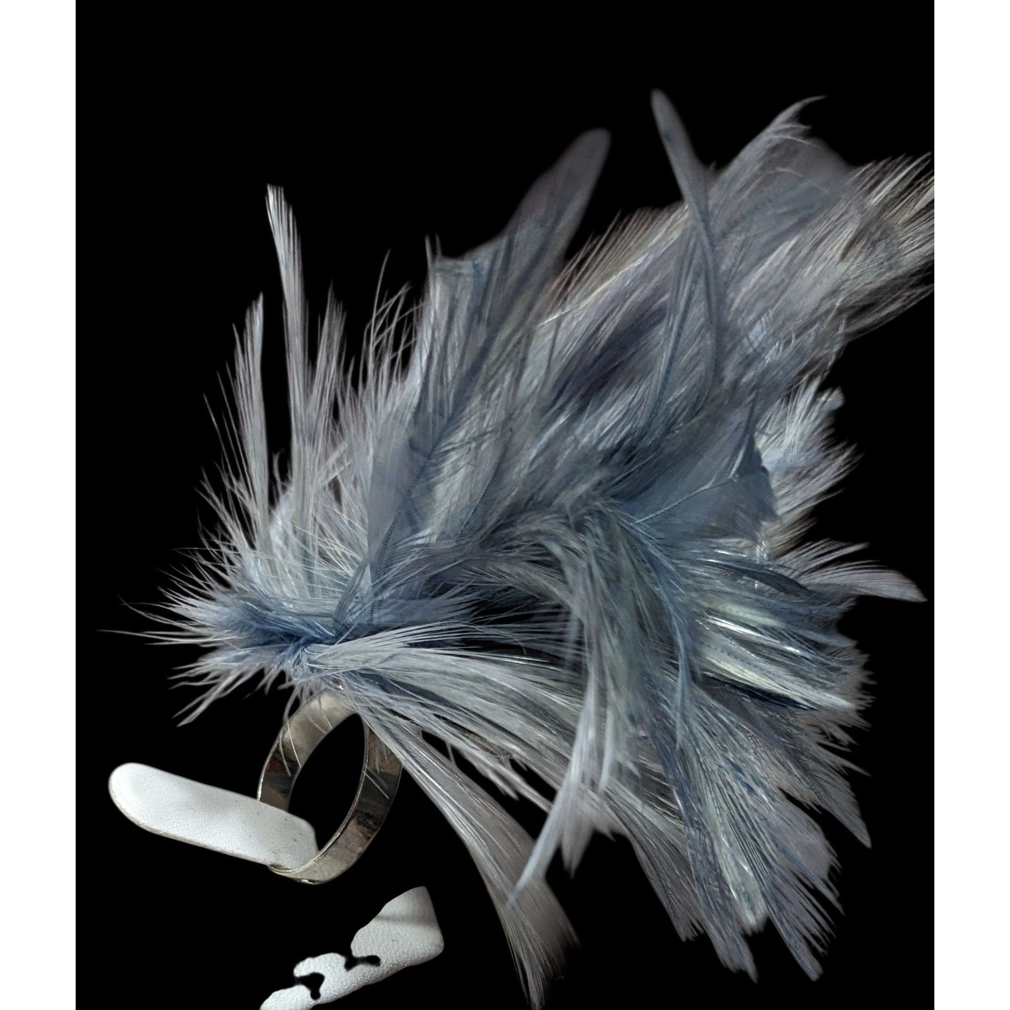 Other Funky Grey Feather Adorned Statement Ring Size ONE SIZE - 4 Thumbnail