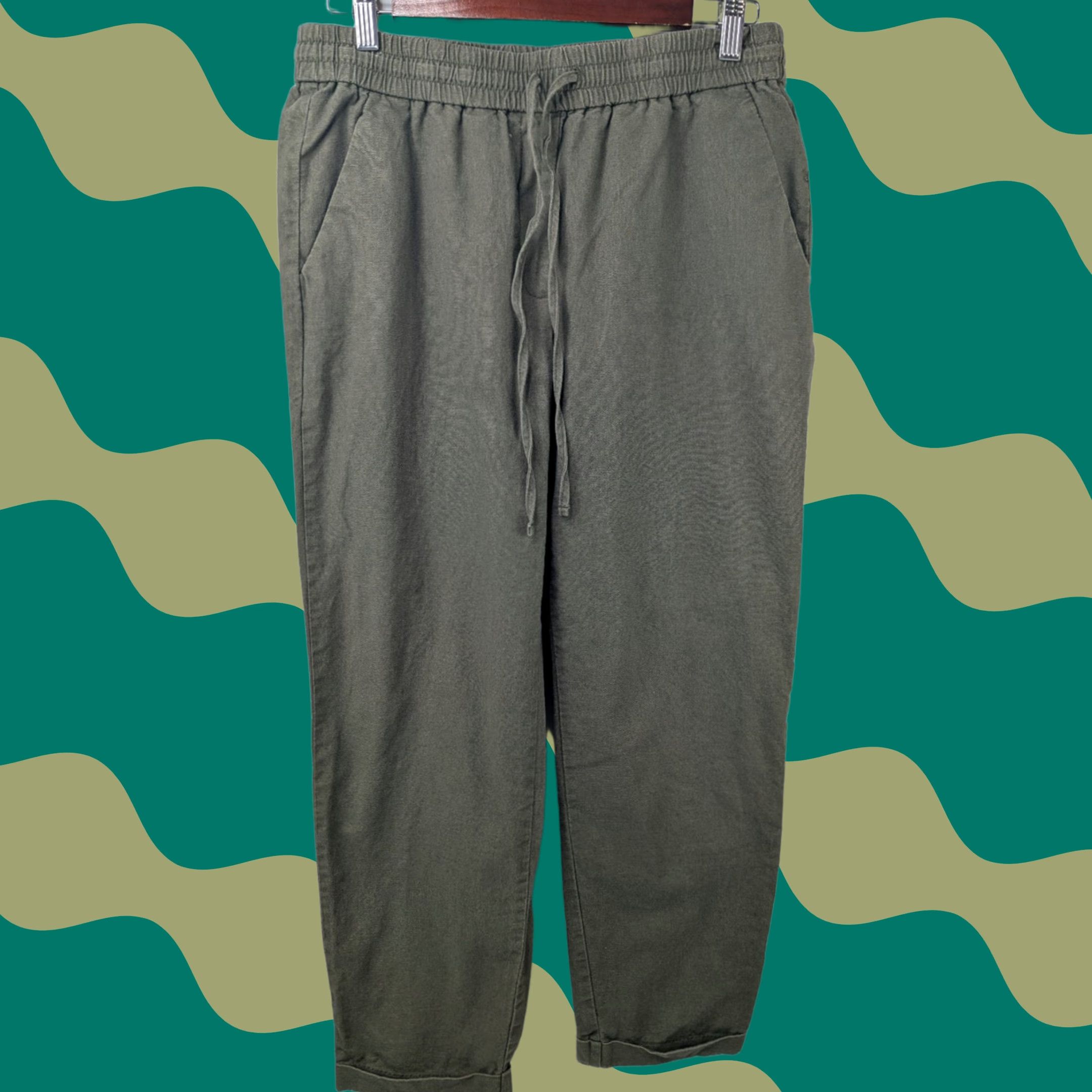 J.Crew J. Crew Factory Linen Blend Pull-On Pants Green Size 8 Cuffed Ankle Womens Size 30" / US 8 / IT 44 - 1 Thumbnail