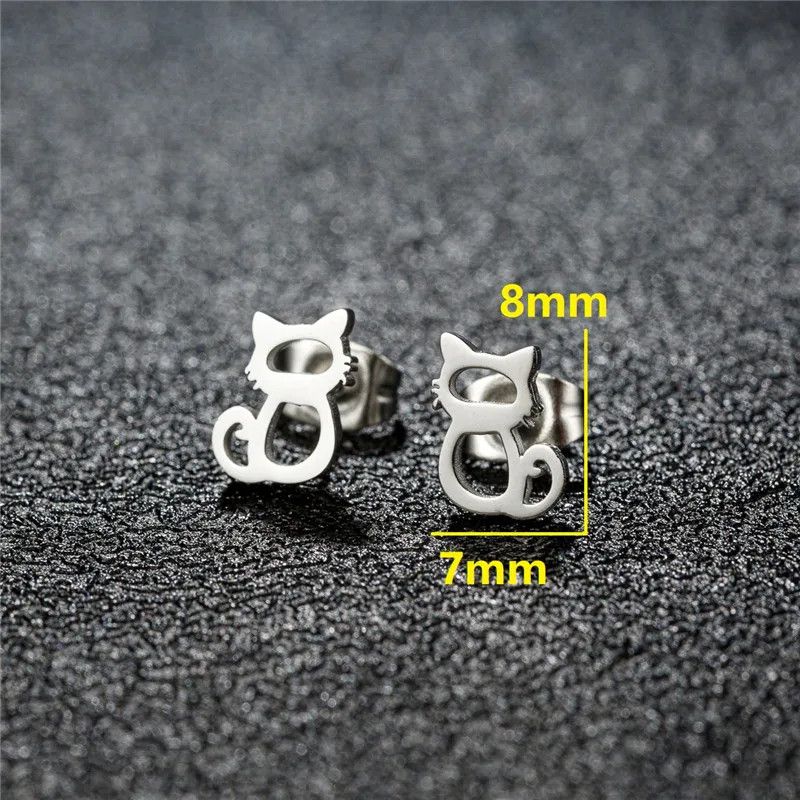 Jewelry Mini Cat Stud Earrings Charm Earring Gift Size ONE SIZE - 2 Thumbnail