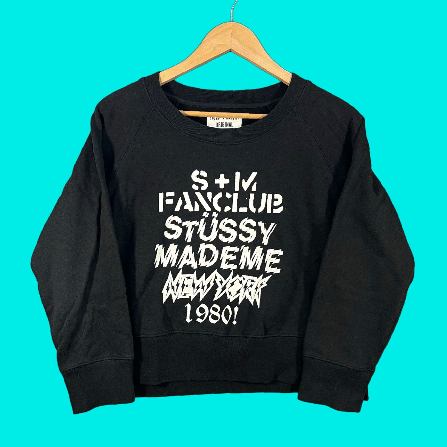 MadeMe VINTAGE Stussy Crewneck Sweatshirt Cropped Pullover Women L Black NY Fan Club 90s Mens Womens Size L / US 10 / IT 46 - 1 Thumbnail