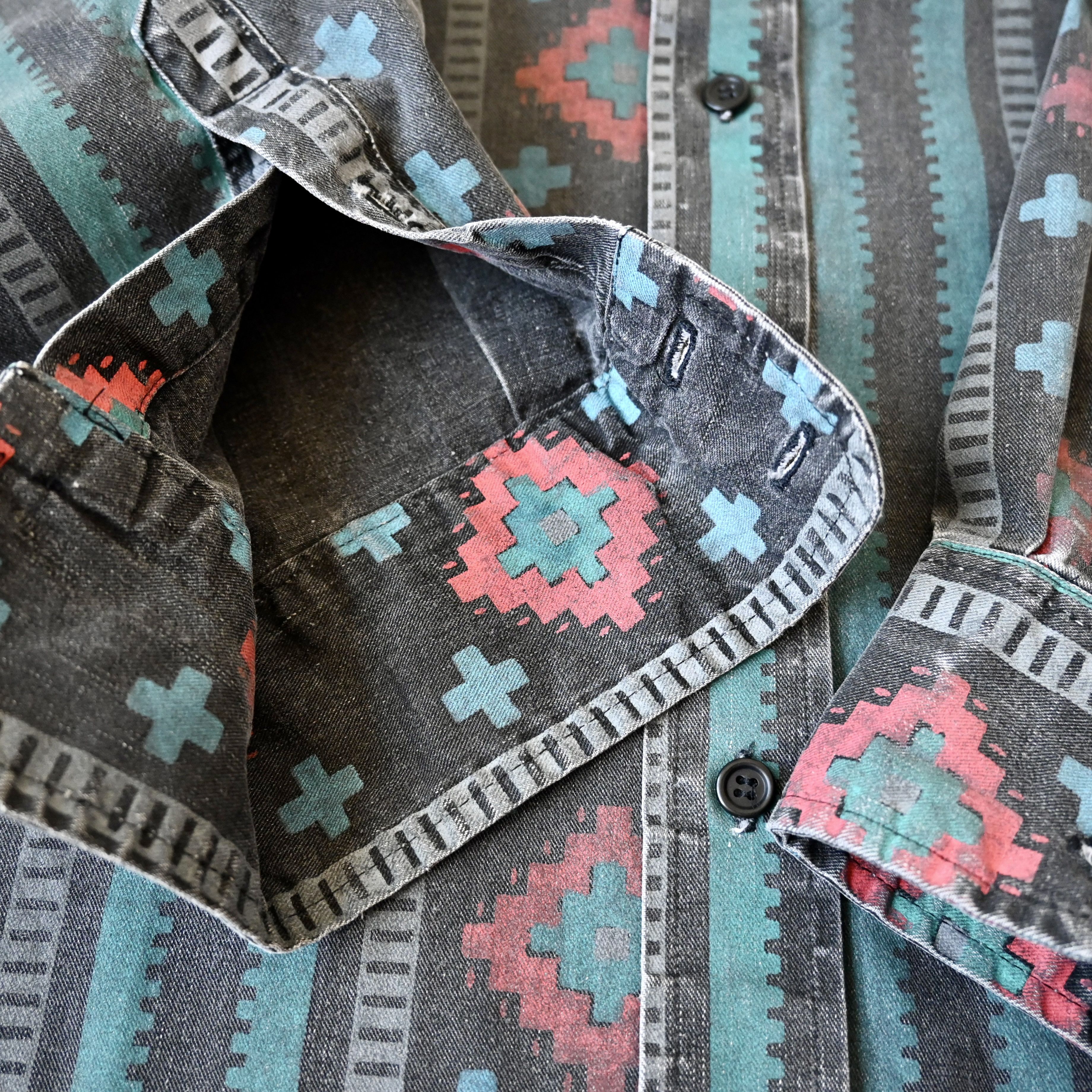 Vintage VTG Wrangler Brushpopper cape shirt Aztec Navajo 16.5-35 Size US L / EU 52-54 / 3 - 7 Thumbnail