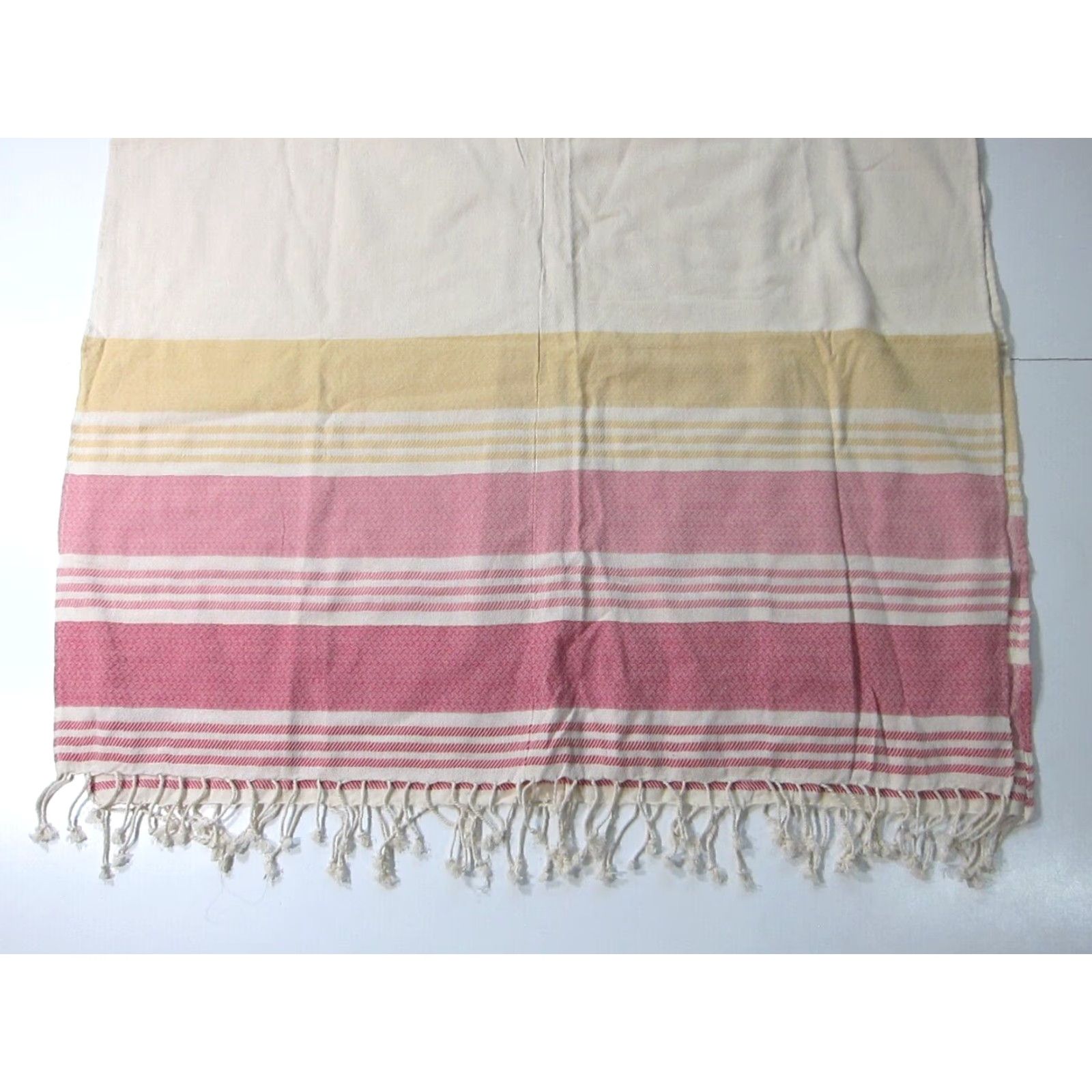 Pinko Tribe Alive Cotton Ivory Pink Yellow Stripe Beach Towel Sarong Poncho Shawl OS Shirt Womens 100% Cotton 35" X 37" Multicolor Stripe 80s 90s Beach Size ONE SIZE - 6 Thumbnail