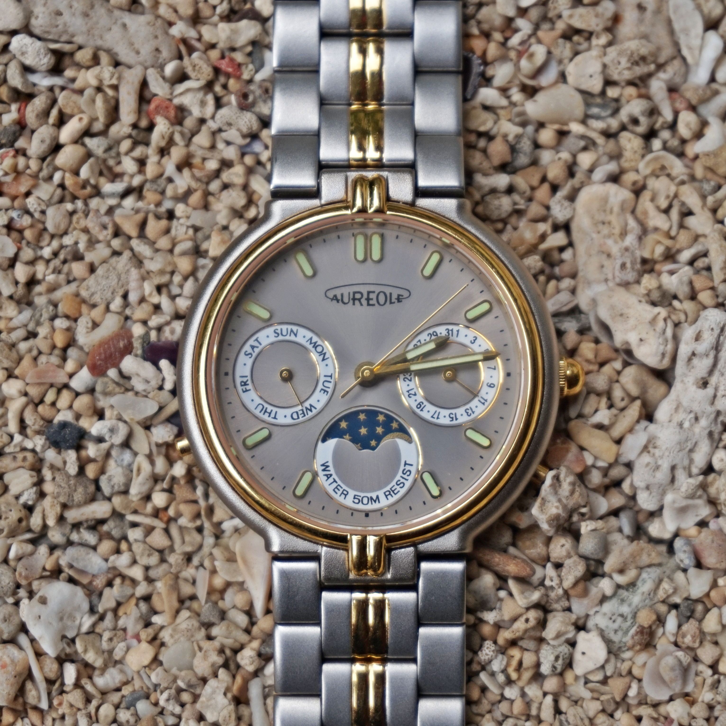 Vintage 80S Aureole Swiss Moonphase dualtone watch Size ONE SIZE - 3 Thumbnail