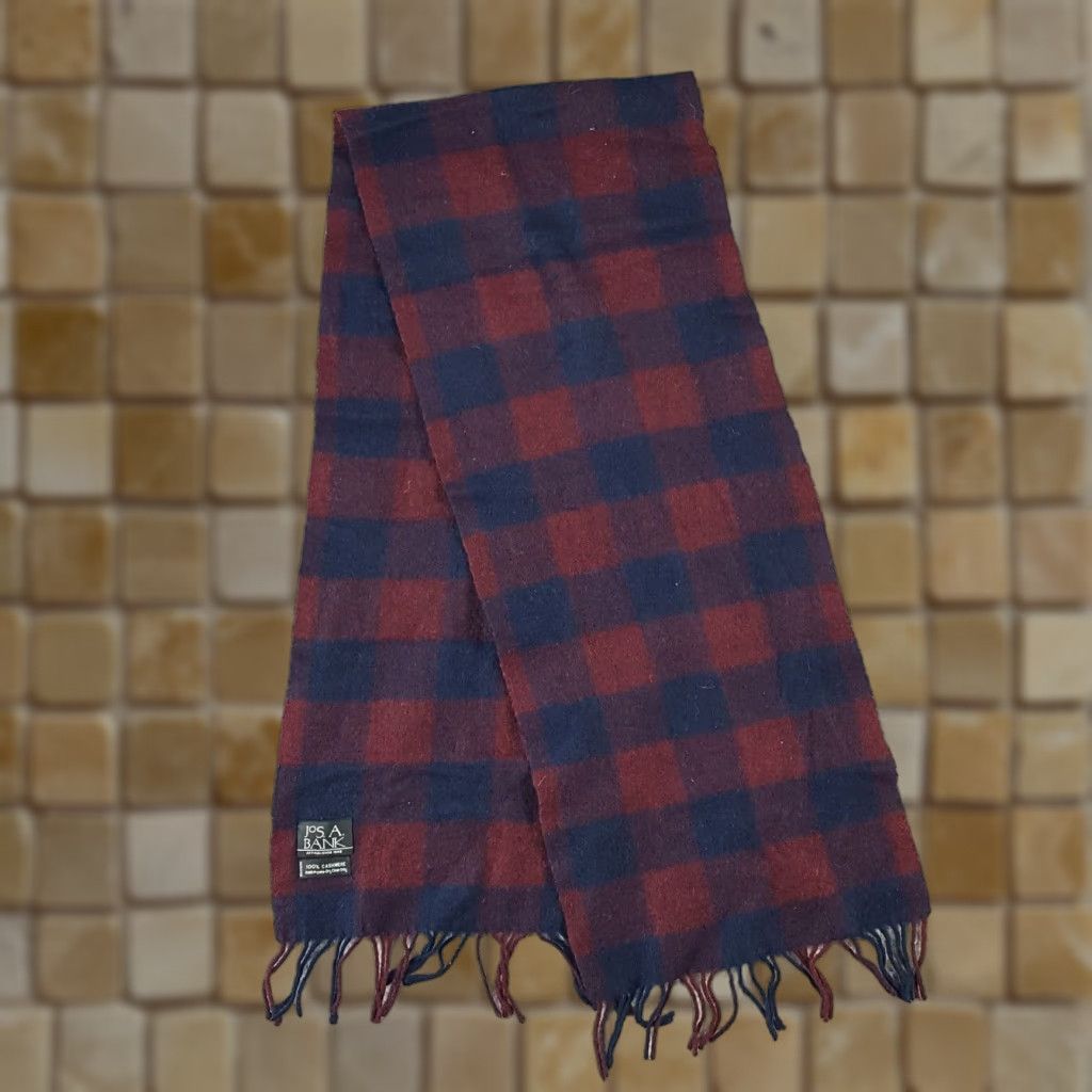 Jos. A. Bank VINTAGE Jos A. Bank Cashmere Scarf Men Winter Red Plaid Fringe 11x52" Size ONE SIZE - 1 Thumbnail