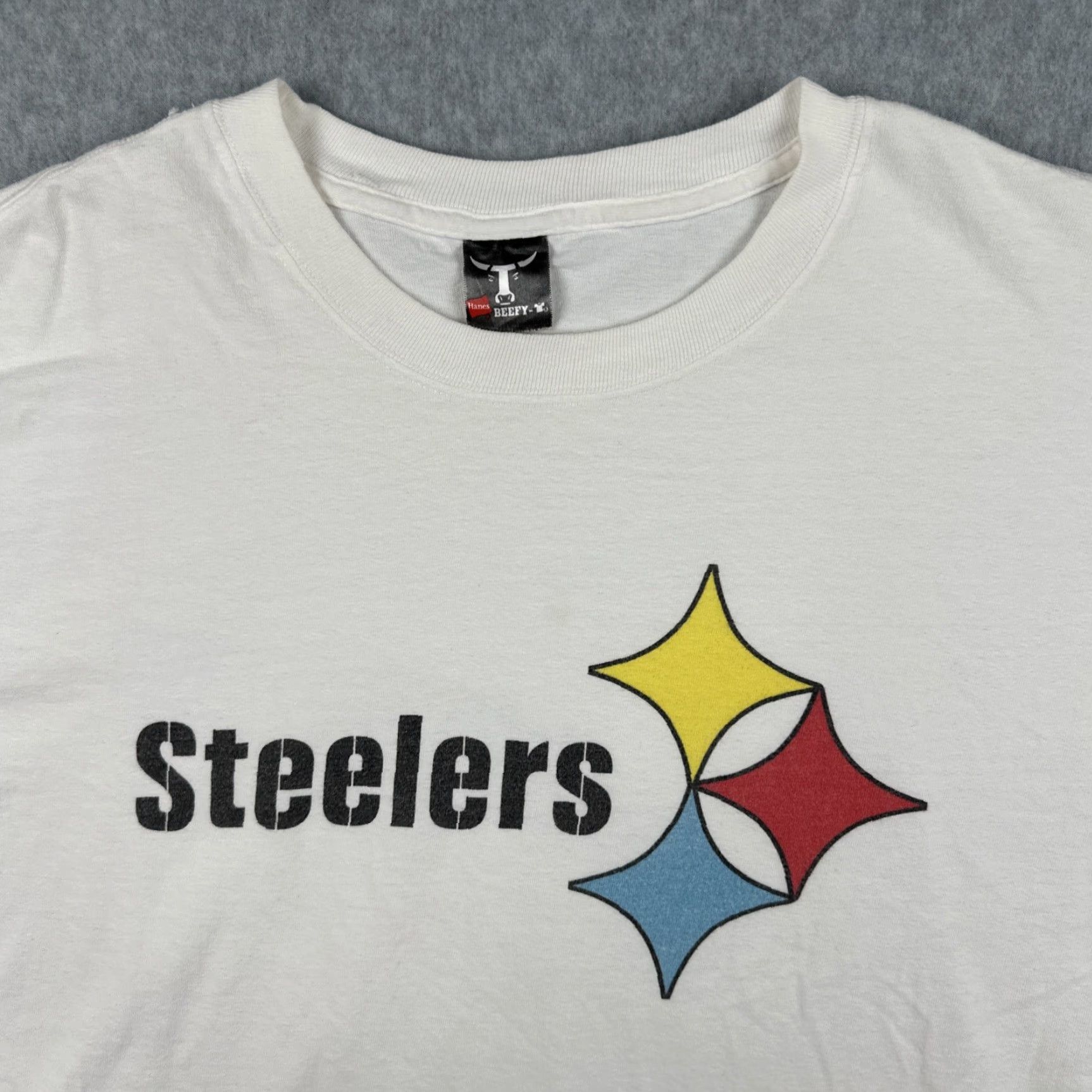 Hanes VINTAGE Hanes Beefy-T T-Shirt XXL White Long Sleeve NFL Pittsburgh Steelers Men 2XL Crew Neck Graphic Print Sports Shirts Size US XXL / EU 58 / 5 - 5 Thumbnail
