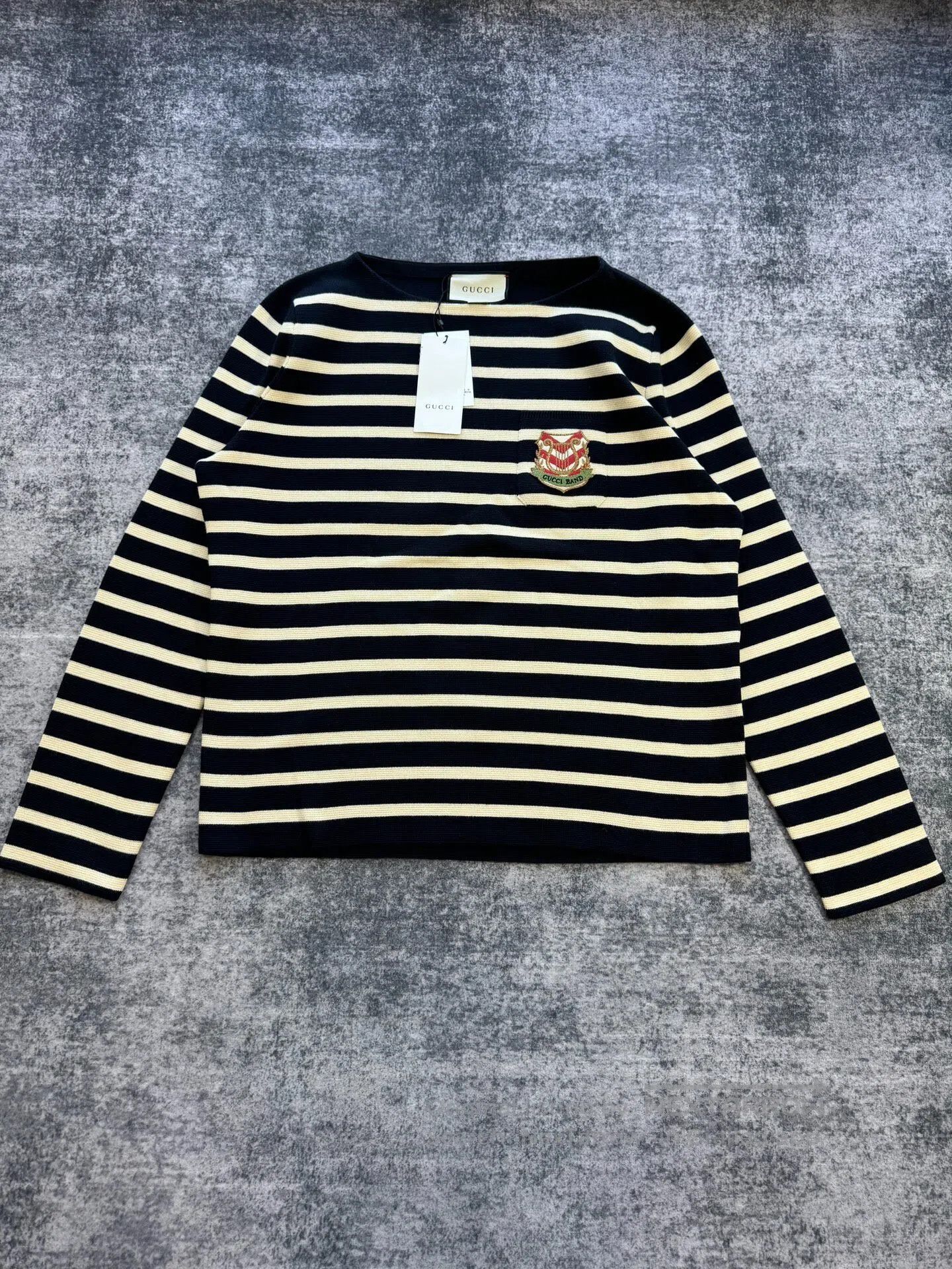 Gucci Guicci Blue and White Striped Preppy Knit Sweater| Size L / US 10 / IT 46 - 1 Thumbnail
