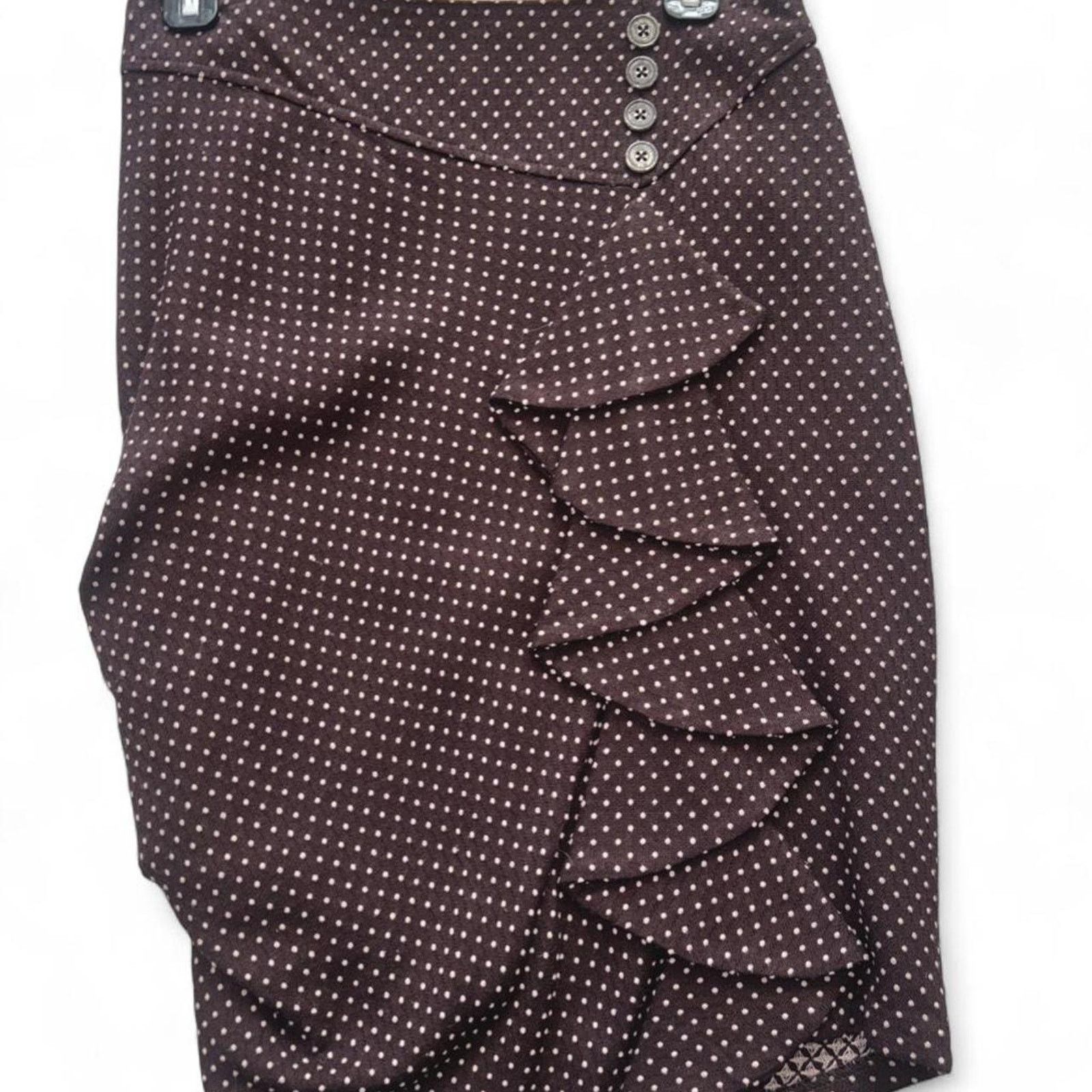 Anthropologie Brown and Light Pink Asymmetrical Polka Dot Pencil Skirt Size 28" / US 6 / IT 42 - 1 Thumbnail
