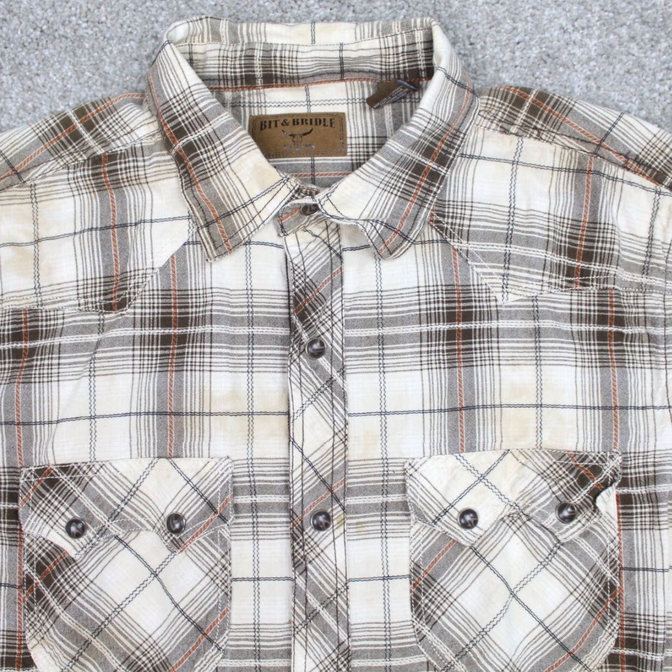 Doublet Bit & Bridle Pearl Snap Shirt Mens Large Brown Cotton Western S/S Double Pockets Shirt Size US L / EU 52-54 / 3 - 2 Thumbnail
