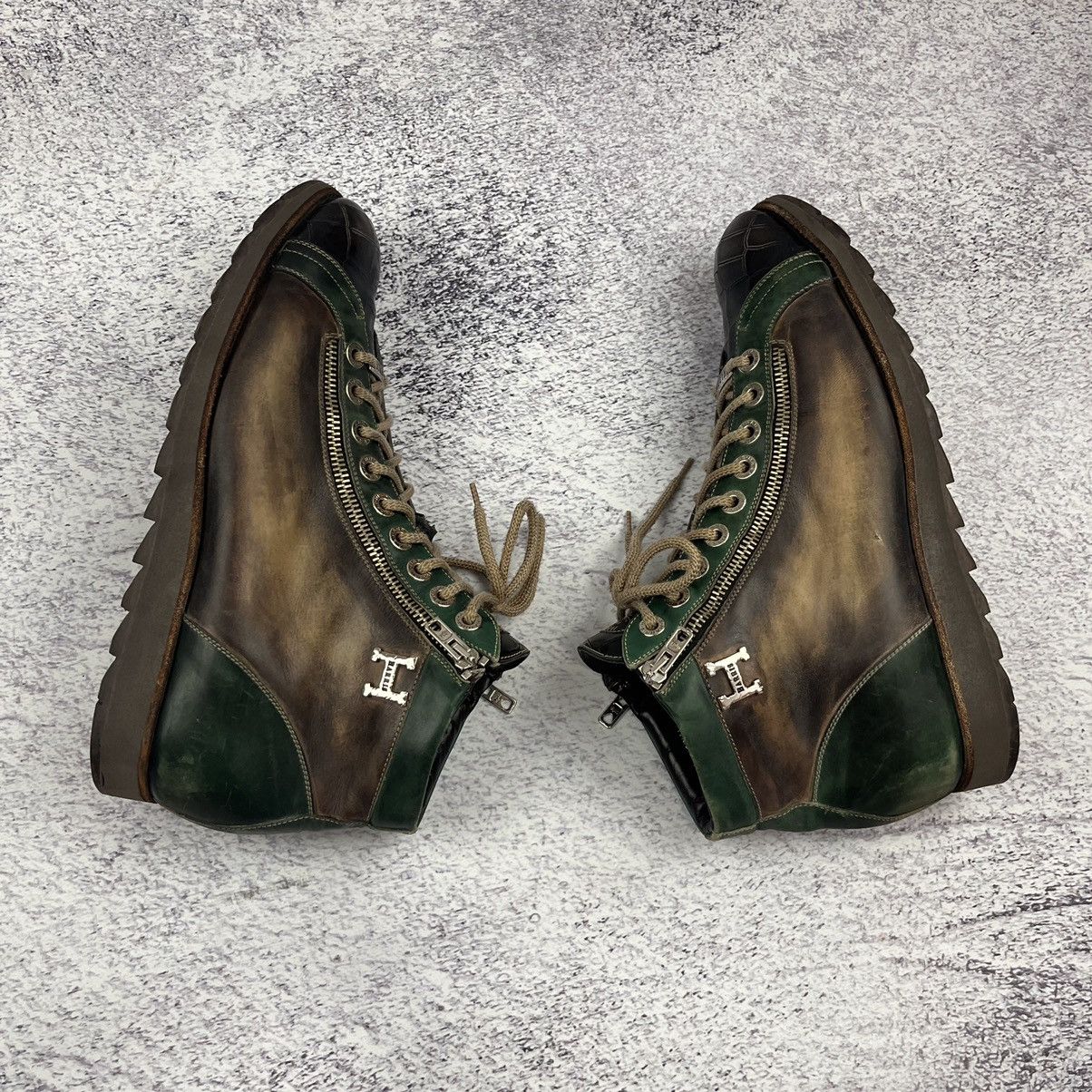 Designer Harris Polacchini Brown Green leather hi top sneakers shoes Size US 8.5 / EU 41-42 - 2 Thumbnail