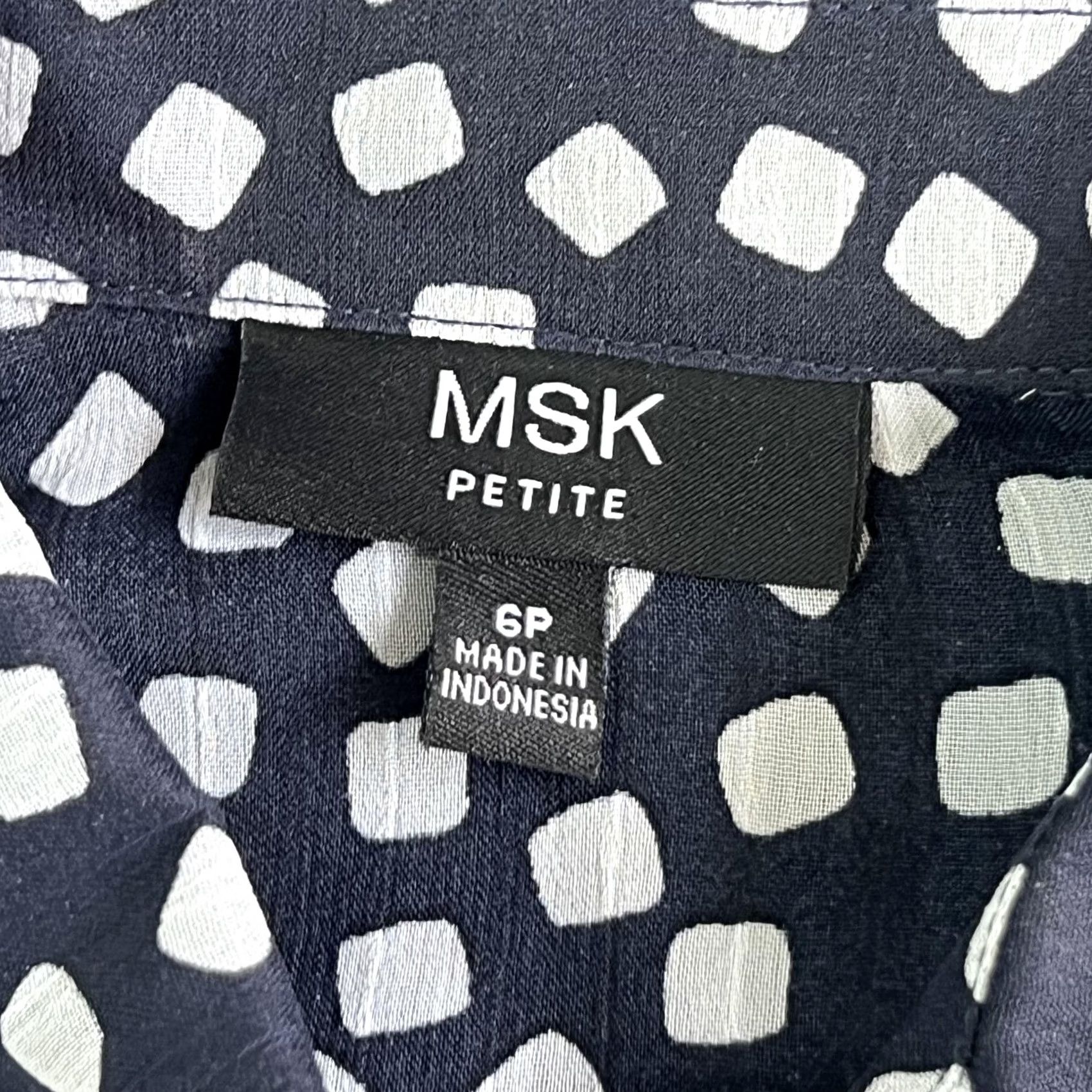 Vintage MSK Dress Womens 6P Black Geometric Polka Dot Belted Shirt Knee Length Workwear Size M / US 6-8 / IT 42-44 - 4 Thumbnail
