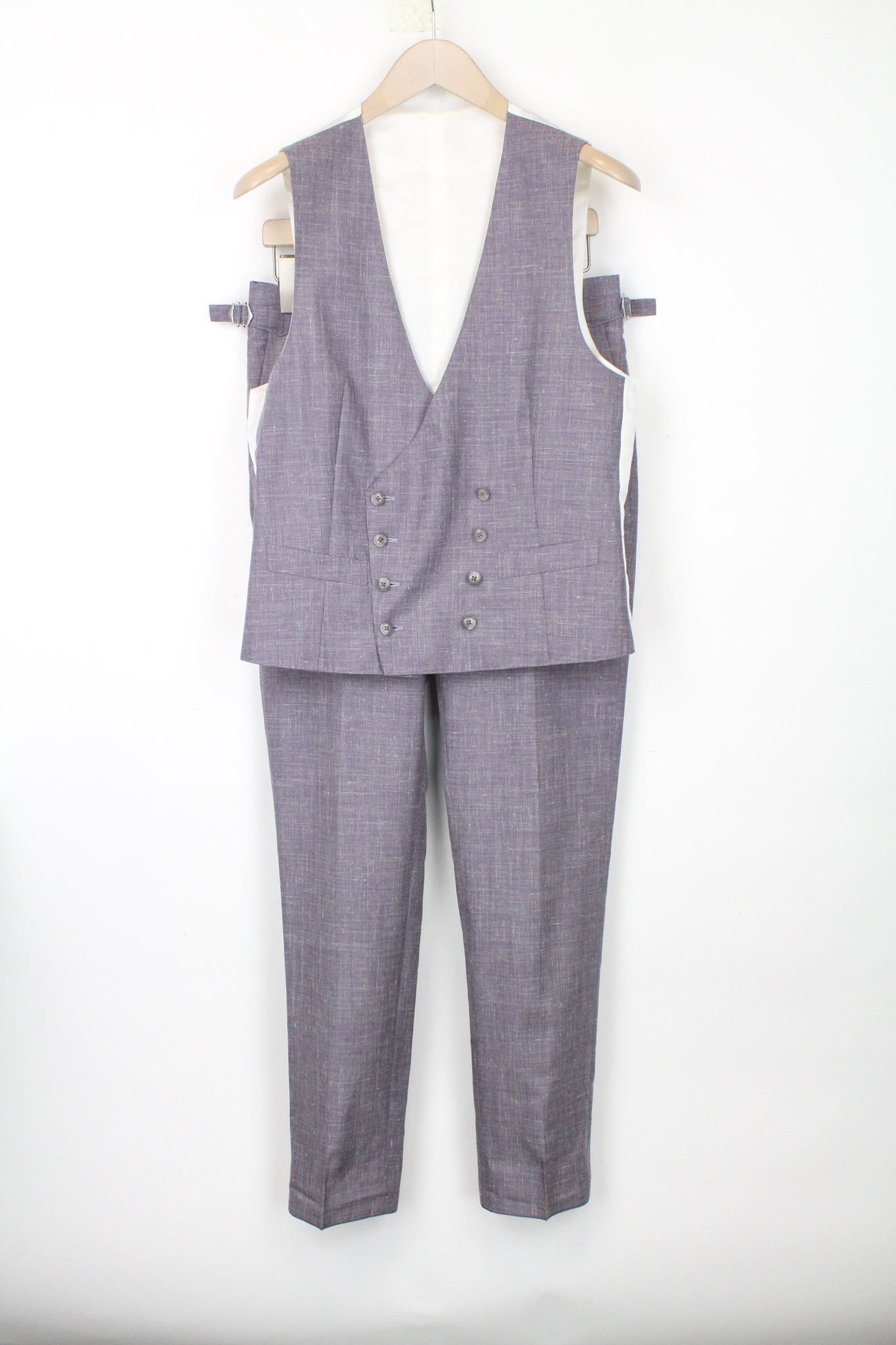 image of Suitsupply Soho Uk36R Waistcoat Trousers Purple Wool Silk Linen 71367, Men's