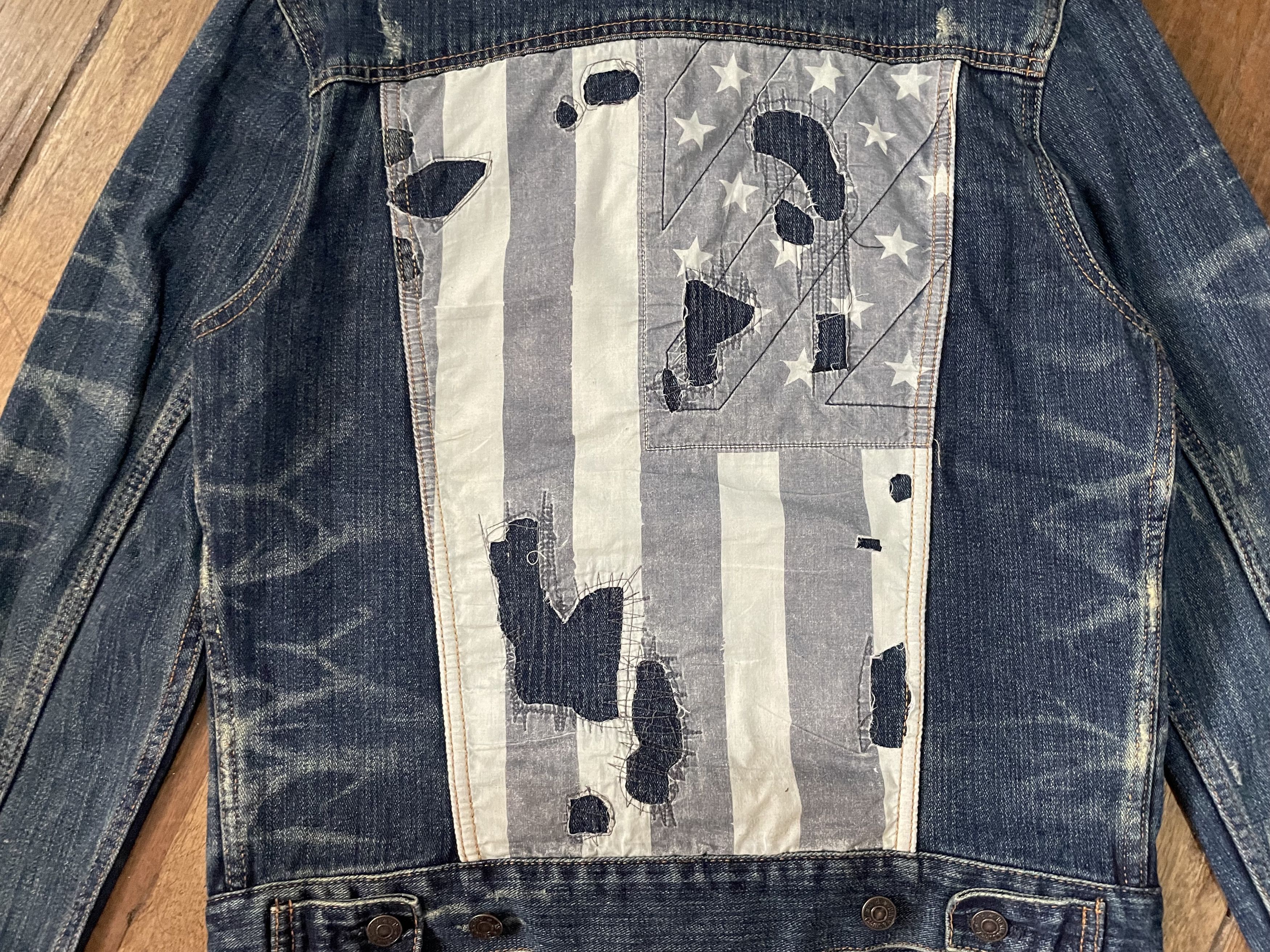 Denim & Supply Ralph Lauren Denim Trucker Jacket - American Flag Damage Patch Size US L / EU 52-54 / 3 - 9 Thumbnail