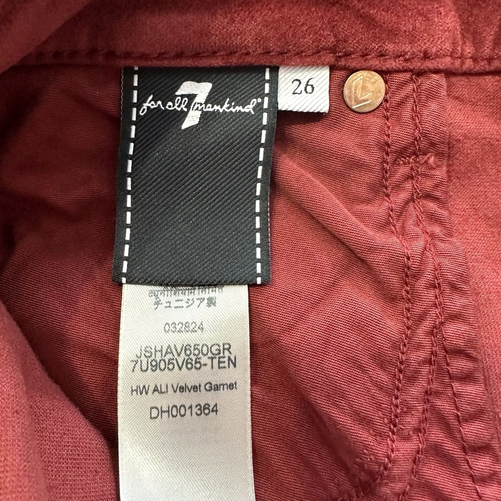 7 For All Mankind VINTAGE 7 For All Mankind Classic Flare Jeans Womens 26x33 Red Velvet High Rise Ali Size 26" / US 2 / IT 38 - 5 Thumbnail