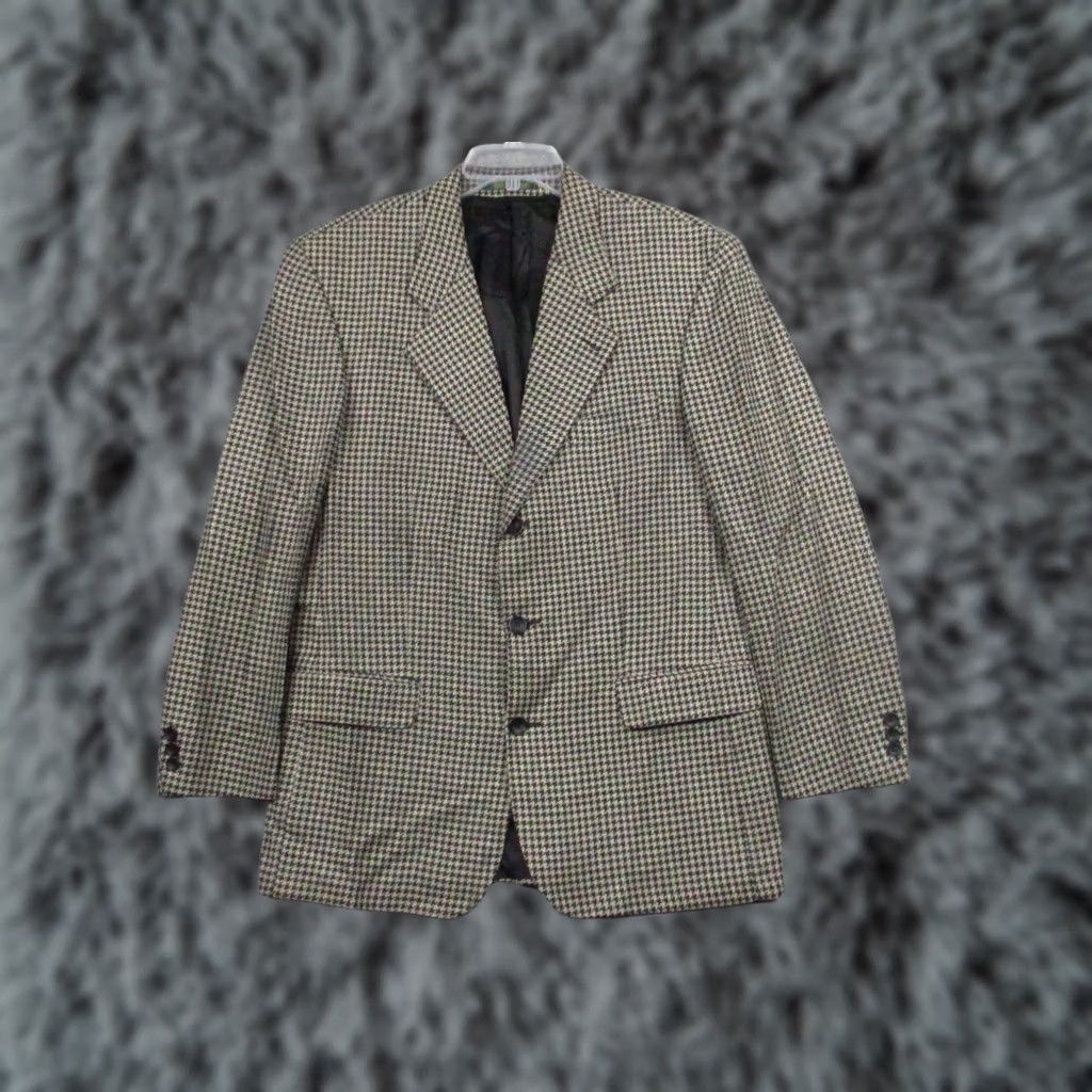 Vintage Franco Tassi Sport Coat Blazer Mens 40R Beige Houndstooth Wool - Business/Casual/Formal - Vintage Size 40R - 1 Thumbnail