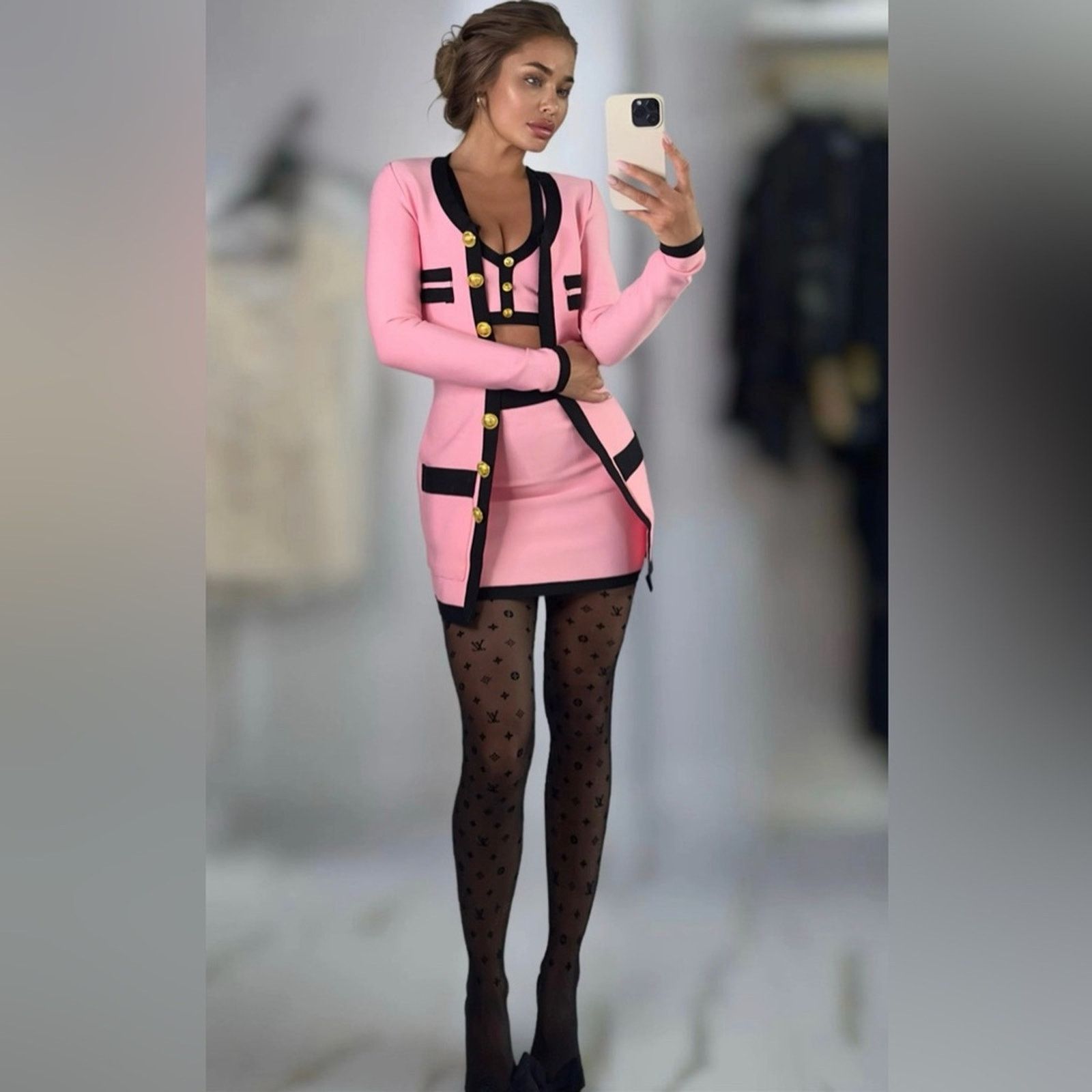Other Pink and Black 3 piece skirt set with Gold Accents size S Size 27" / US 4 / IT 40 - 1 Thumbnail