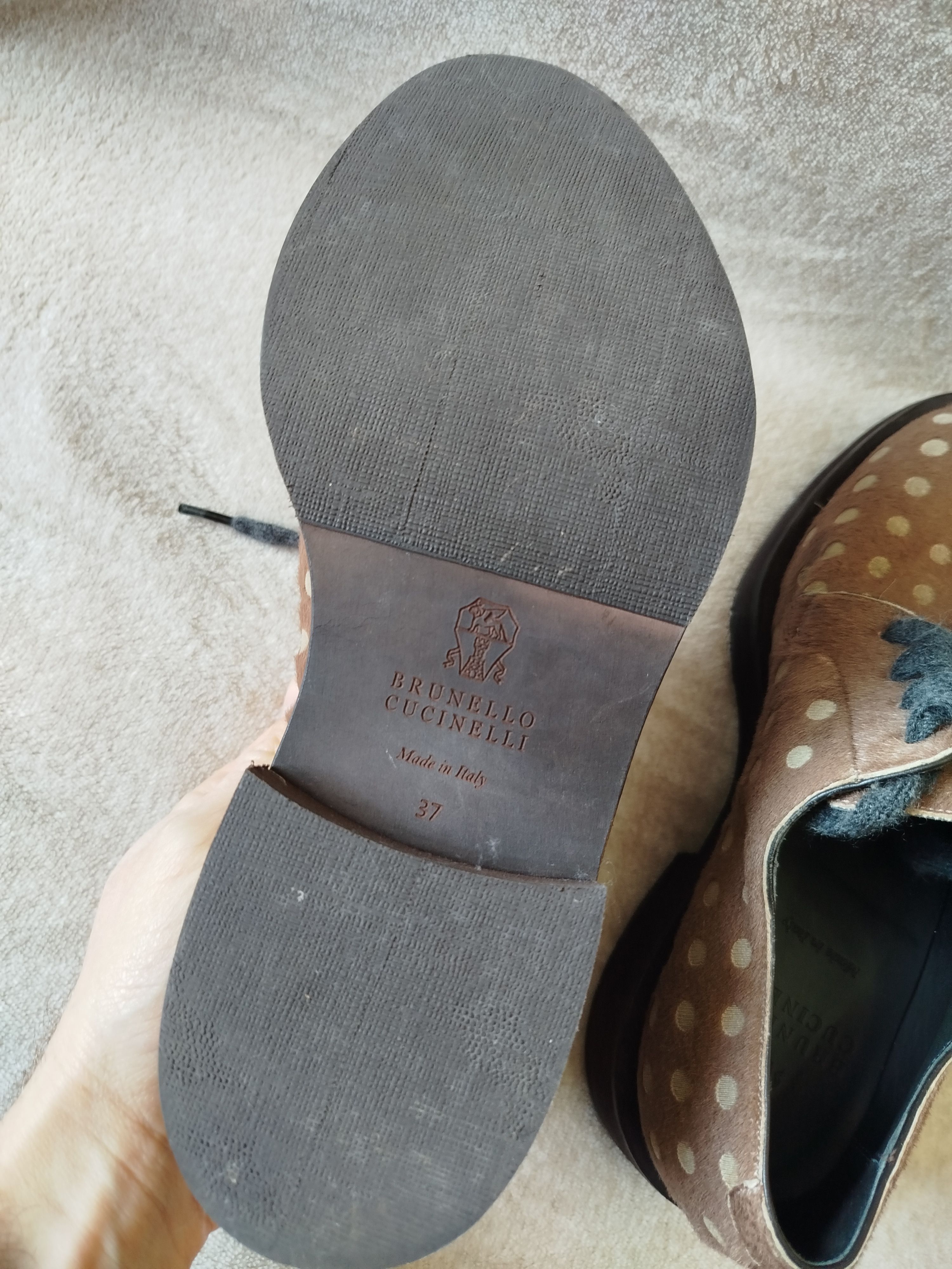 Brunello cucinelli brown pony calfskin lace ups