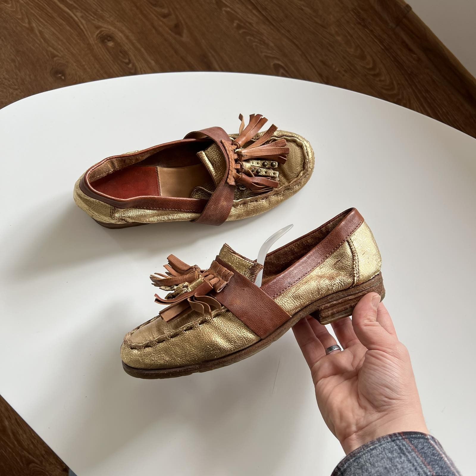 A S 98 x Avant Garde Vintage Japanese A.s98 Gold Leather Air Step Womesn Heel Shoes, Women's (Size 7)