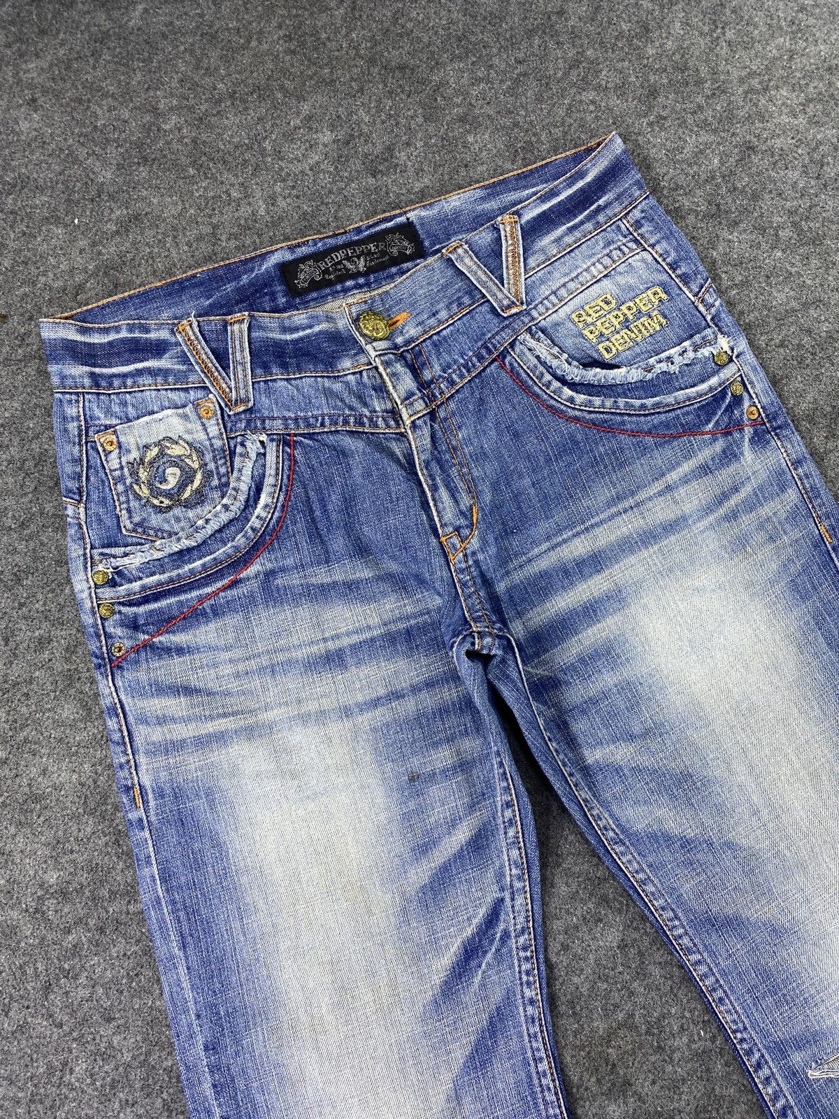 Japanese Brand Red Pepper Distress Blue Wash Denim - J971 Size US 37 - 3 Thumbnail