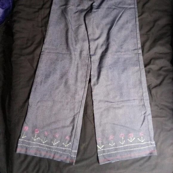 Other Vintage 60s Floral Embroidered Flare Pants Polyester Size 30" / US 8 / IT 44 - 3 Thumbnail