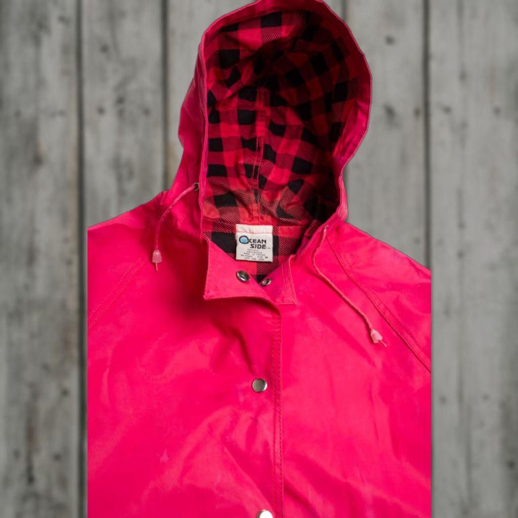 Pinko VINTAGE Ocean Side Hoodie Shirt Medium Fluorescent Pink Plaid Rain Jacket Size US M / EU 48-50 / 2 - 1 Thumbnail