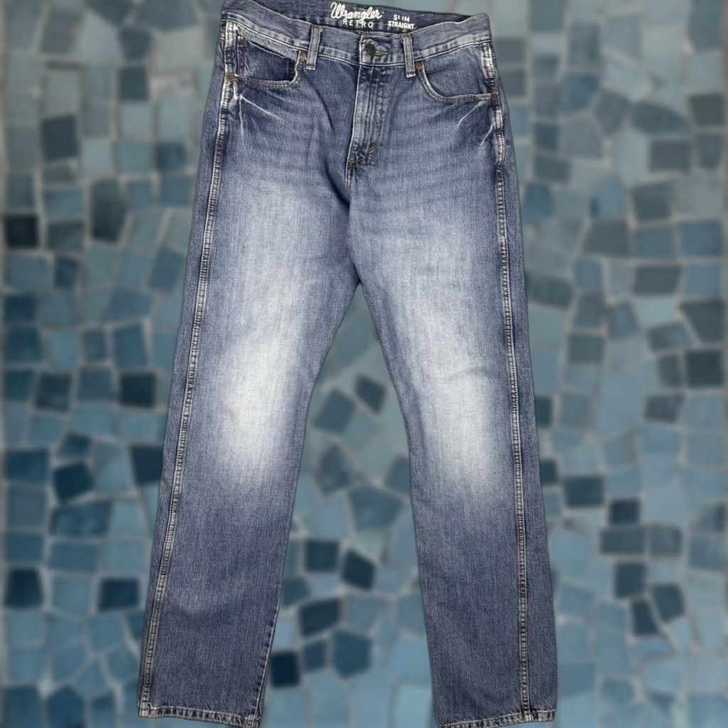 Wrangler Wrangler Retro Jeans Mens 30x34 Slim Straight Blue Denim Cowboy Western Whisker Denim Jeans Slim 5-Pocket Mens Wrangler Retro Jeans Size US 30 / EU 46 - 1 Thumbnail