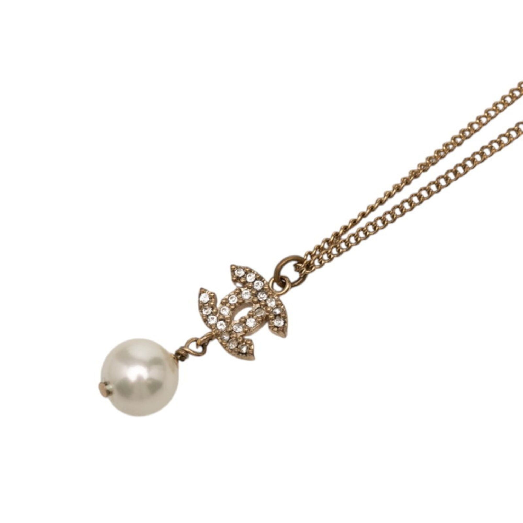Chanel Chanel Coco Mark Necklace A11C Gold Plated Rhinestone Faux Pearl Women's CHANEL Size ONE SIZE - 1 Thumbnail