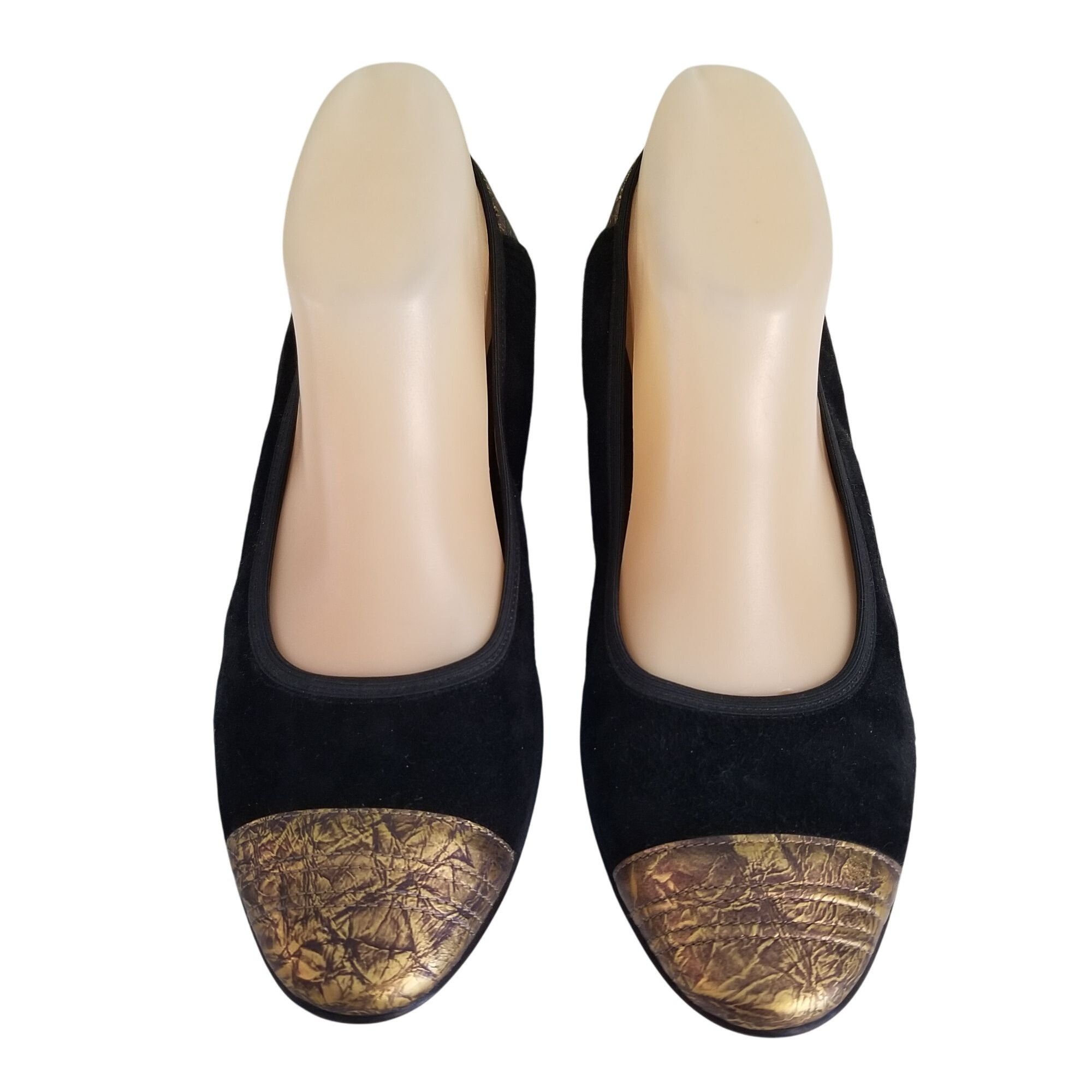 Donald Pliner Donald J Pliner Gold Sparkle Suede Black Suede Smoking Flats Size US 7 / IT 37 - 2 Thumbnail