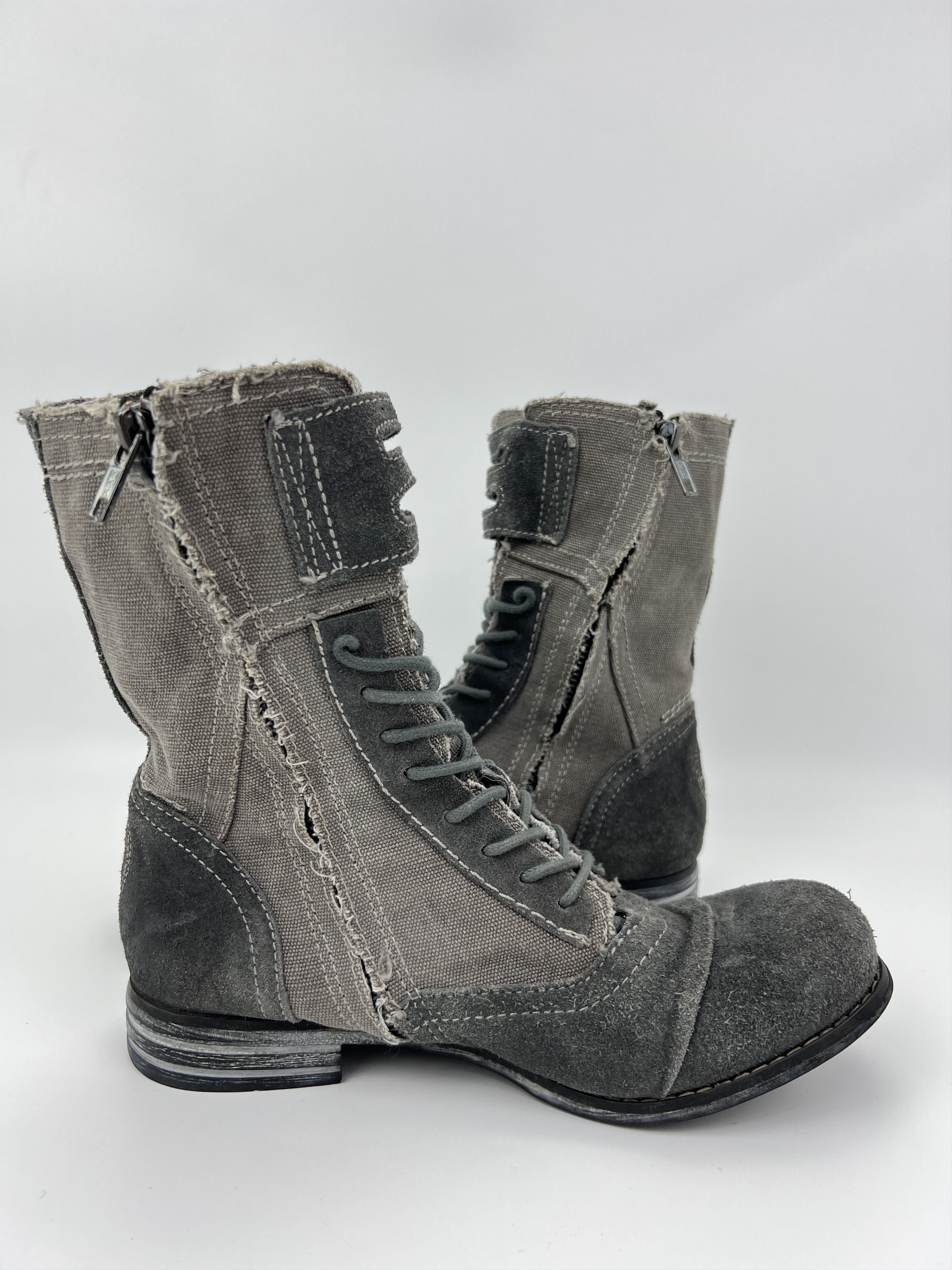 Vintage Y2K Bunker Avant Garde Grey Suede\Denim Boots Combat Style Size US 7 / IT 37 - 4 Thumbnail
