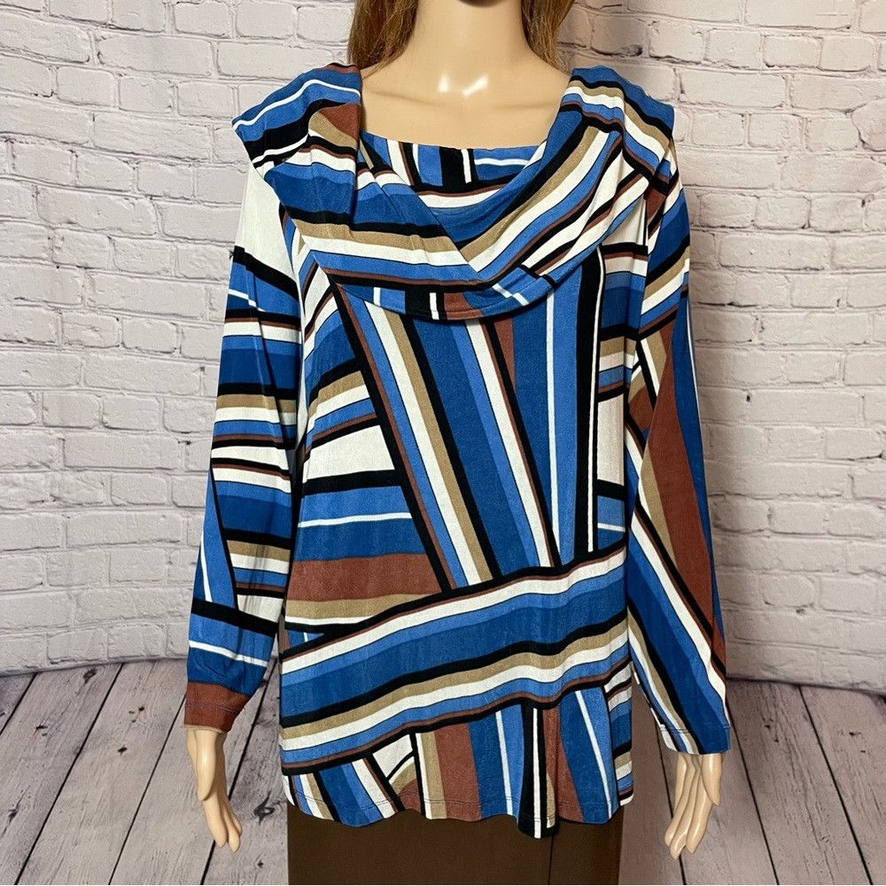 Chicos Chico's Travelers Cowl Neck Striped Geometric Tunic Top Siz Size XL / US 12-14 / IT 48-50 - 4 Thumbnail
