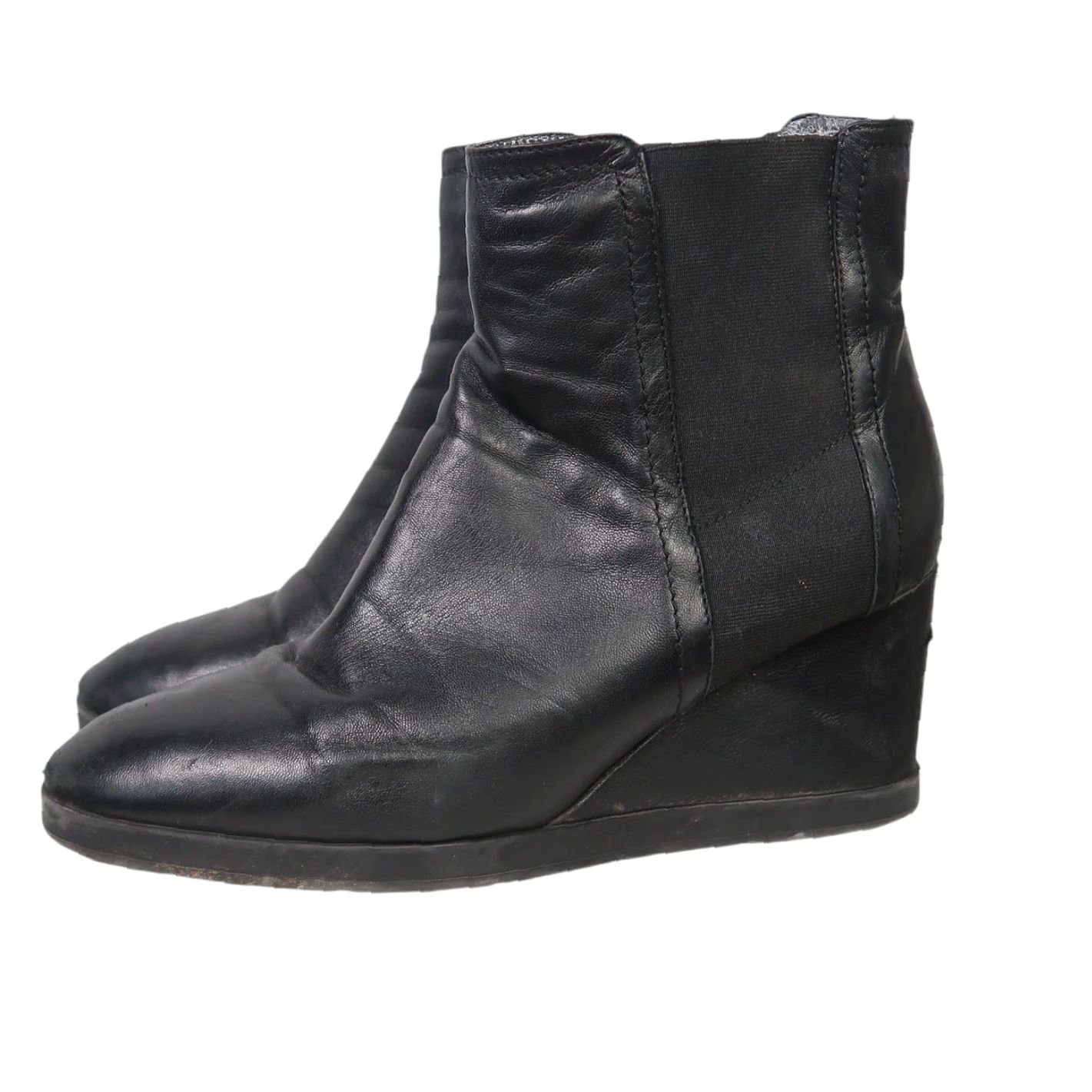 Aquatalia AQUATALIA Black Leather Wedge Heel Chelsea Ankle Boots Women 11 Boots Chelsea Wedge Black Leather Aquatalia Women 11 Size US 11 / IT 41 - 4 Thumbnail