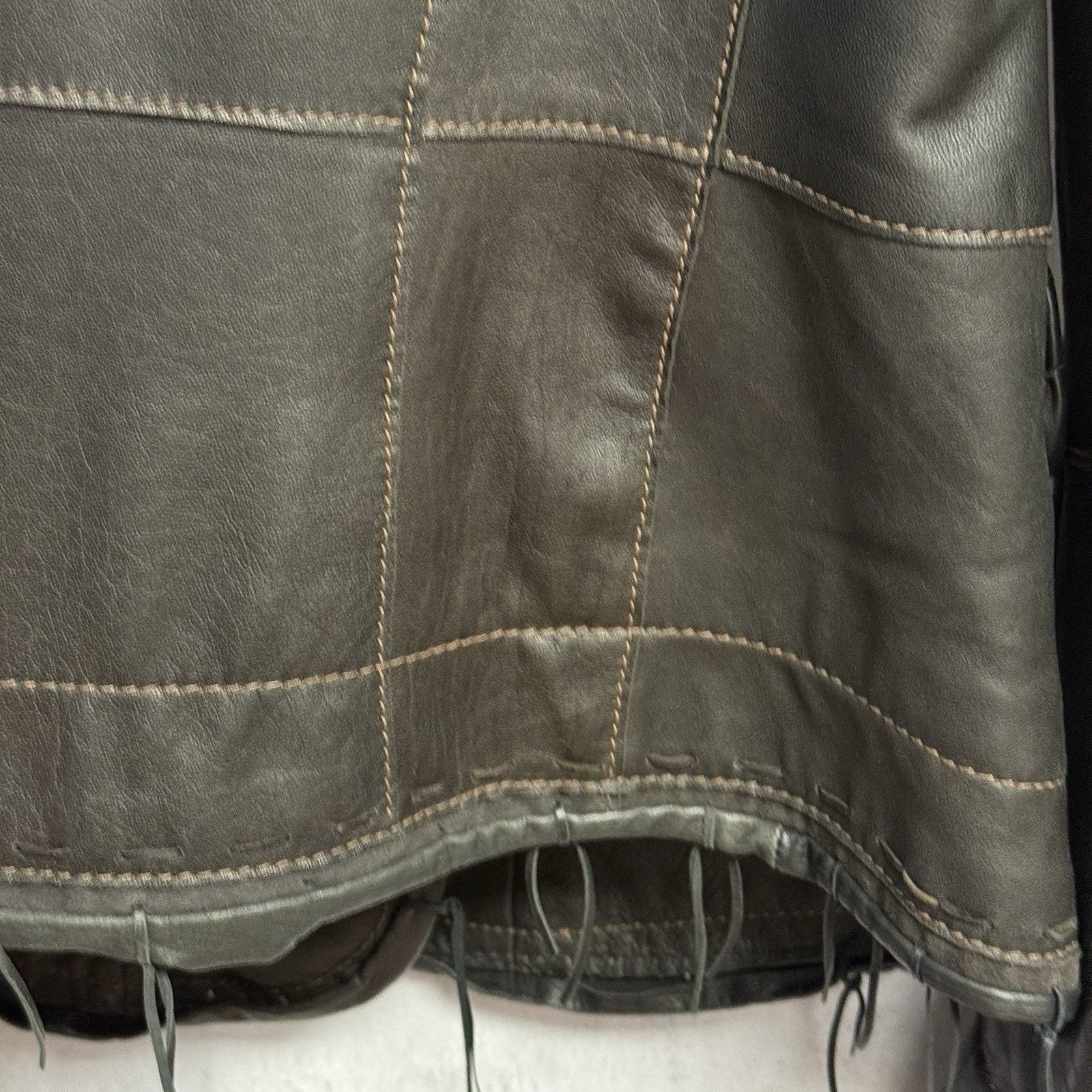 Vintage Burns 1876 Womens Leather Jacket Black Fringe Western Biker Size M / US 6-8 / IT 42-44 - 10 Thumbnail