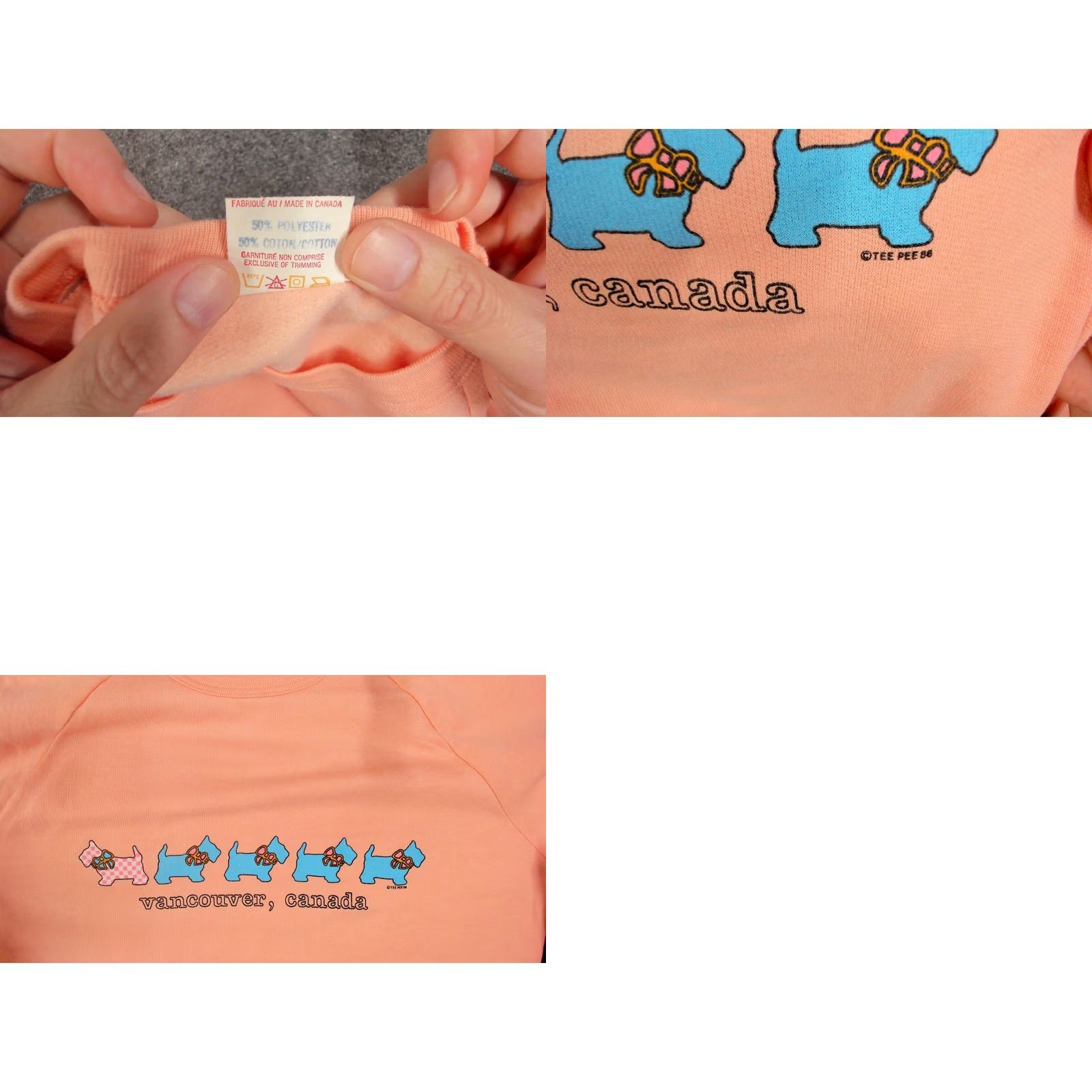 Vintage 80s Scottie Dog Vancouver Sweatshirt Womens XL Peach Raglan Teepee Handicrafts Size XL / US 12-14 / IT 48-50 - 8 Thumbnail